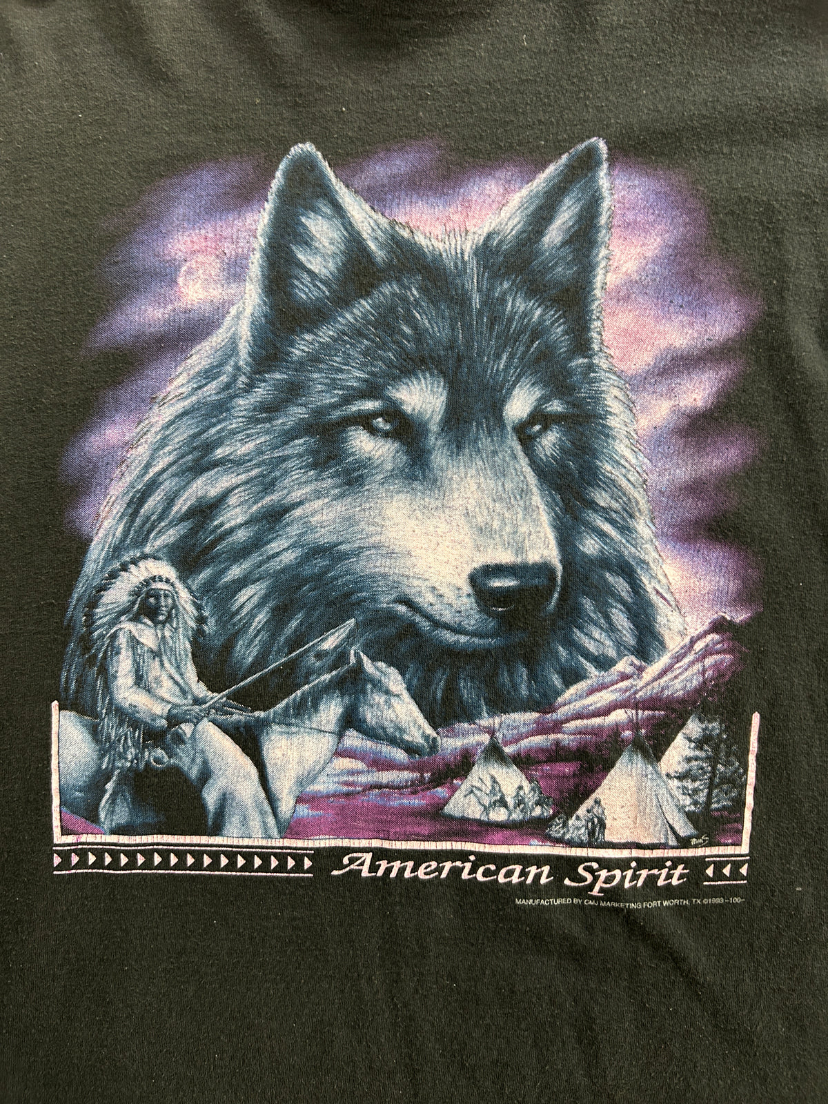 Vintage Delta American Spirit Wolf Native Black Tee
