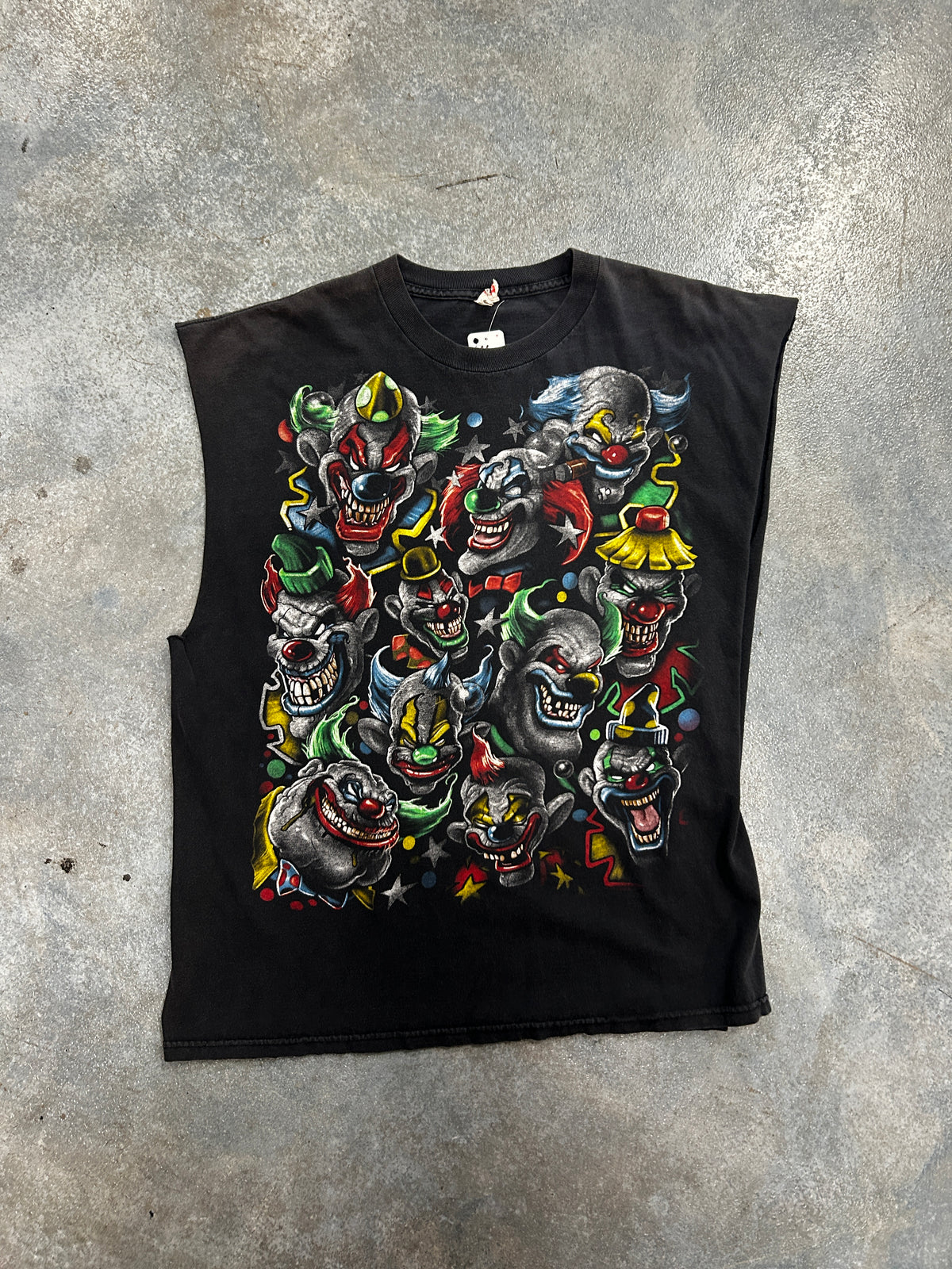 Vintage Clown Faces Sleeveless Black Tee