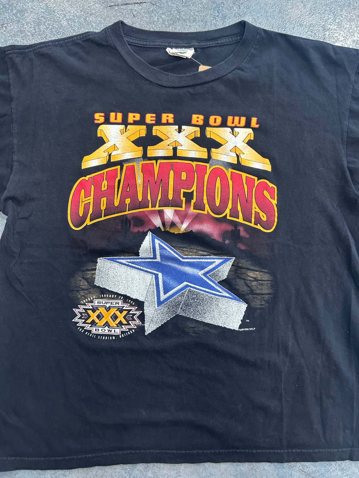 Vintage 1995 Dallas Cowboys Super Bowl XXX Champions Star Black Tee B62