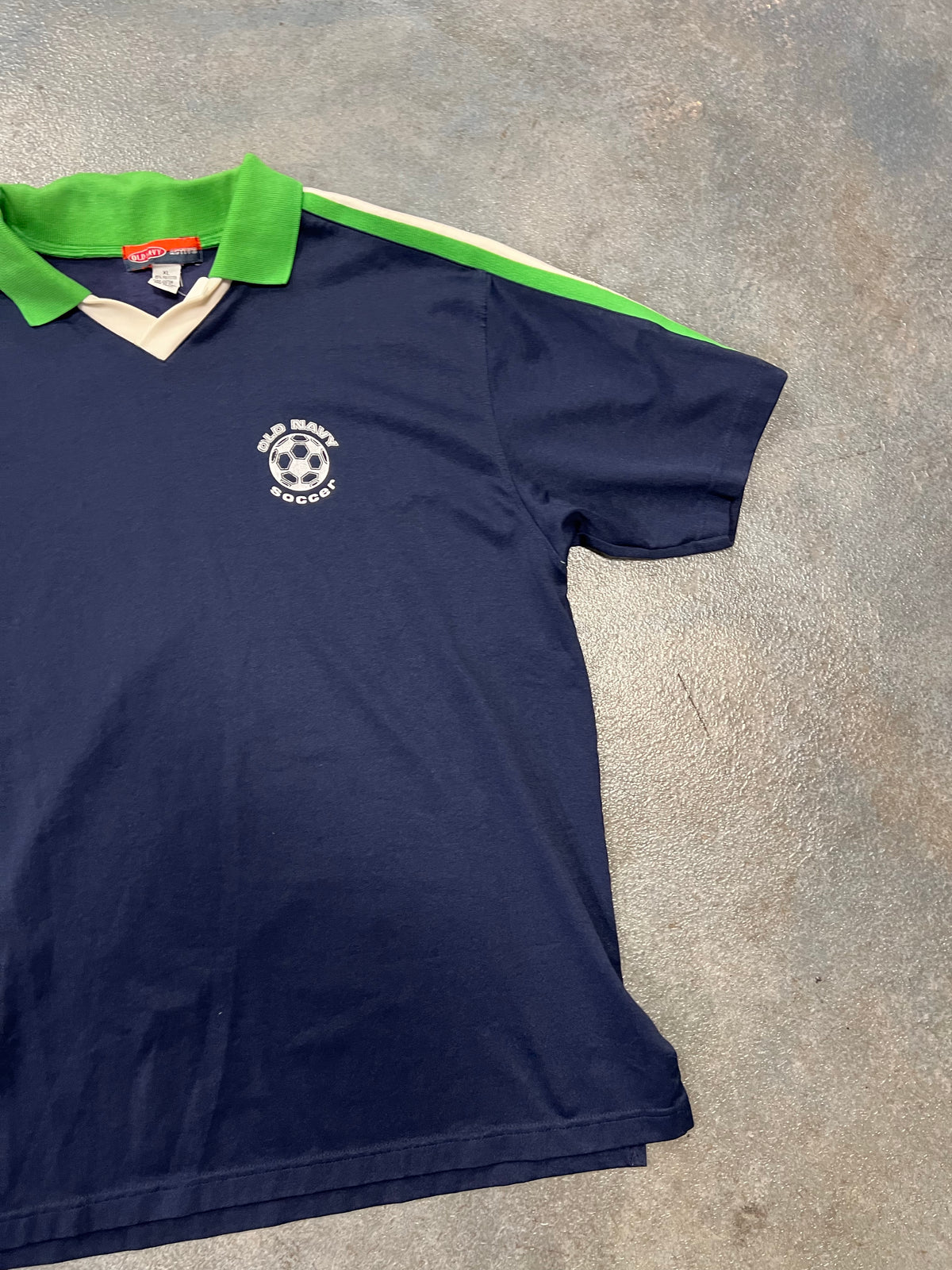 Old Navy Soccer Jersey Soccer Ball Emblem Navy Green