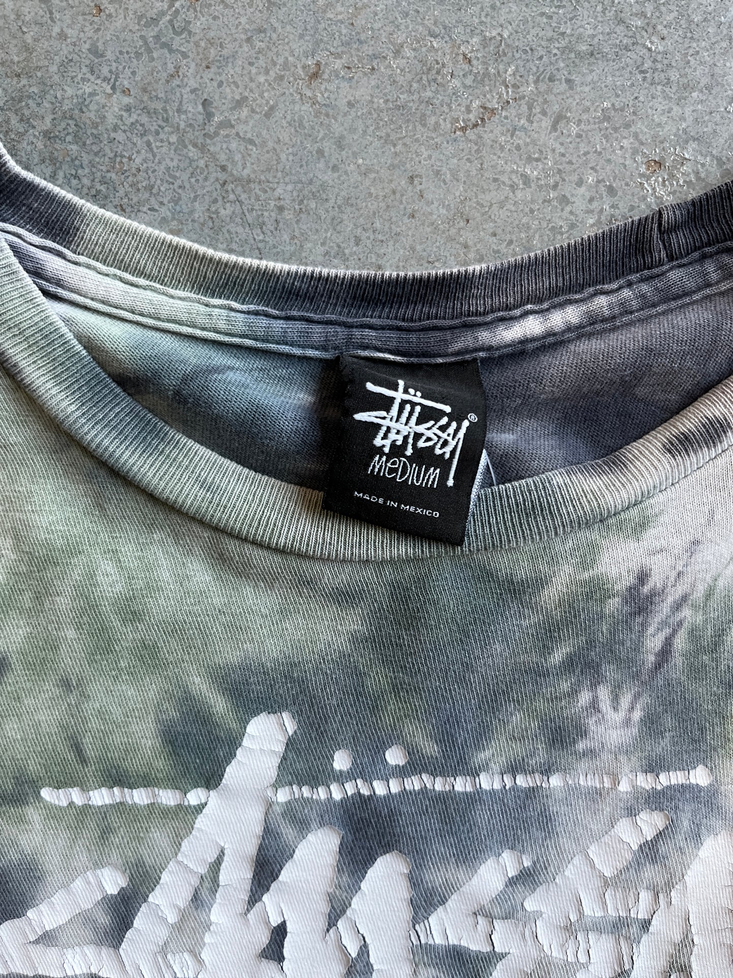 Vintage Stussy Tee Green and Blue Tie Dye OTF