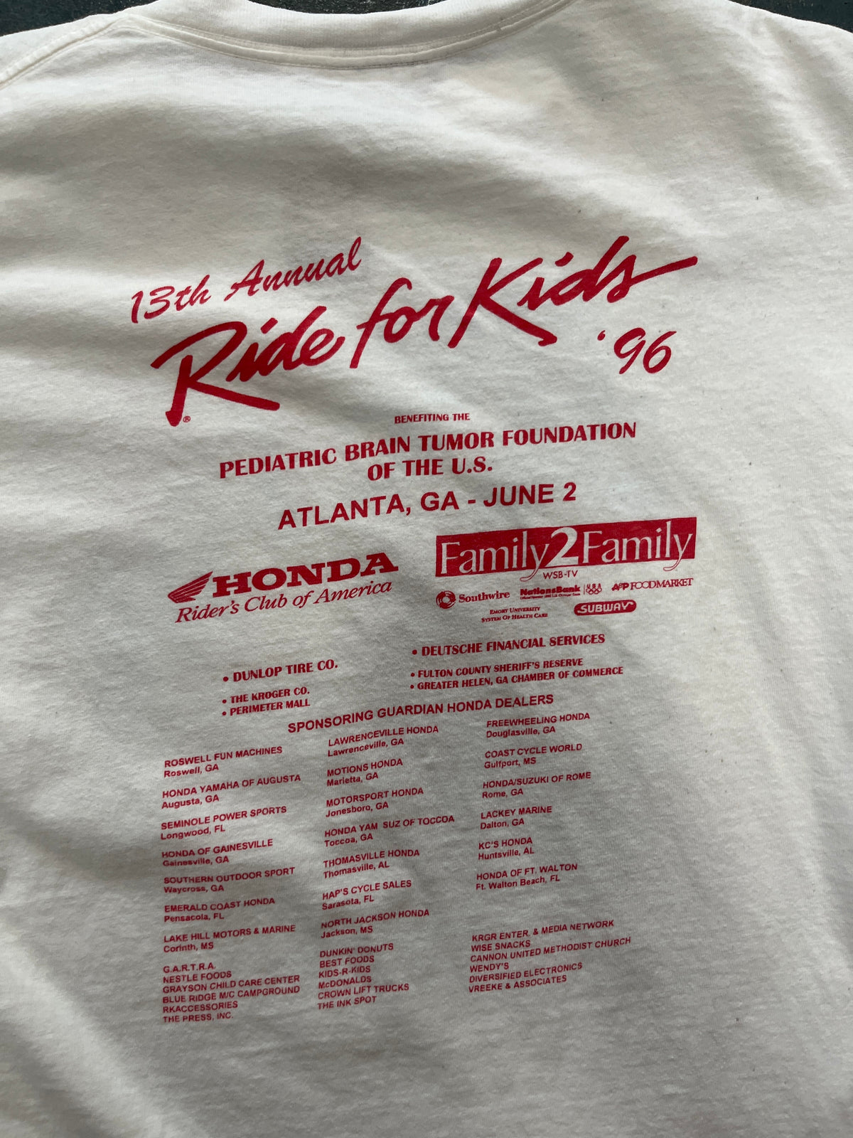 Vintage 1996 ‘Ride For Kids’ White Graphic White Tee
