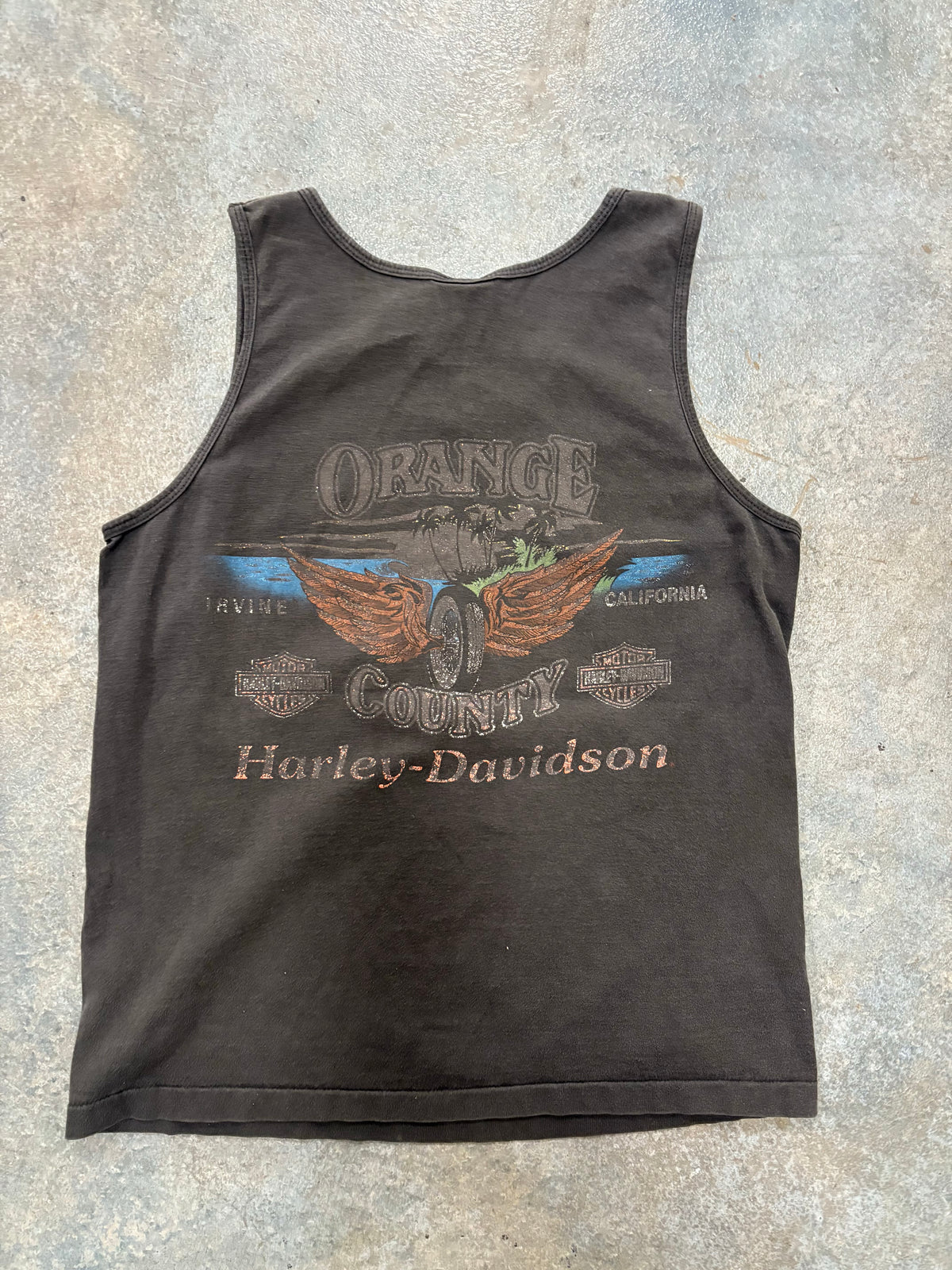 Vintage Harley Davidson American Flag Star Black Tank Top