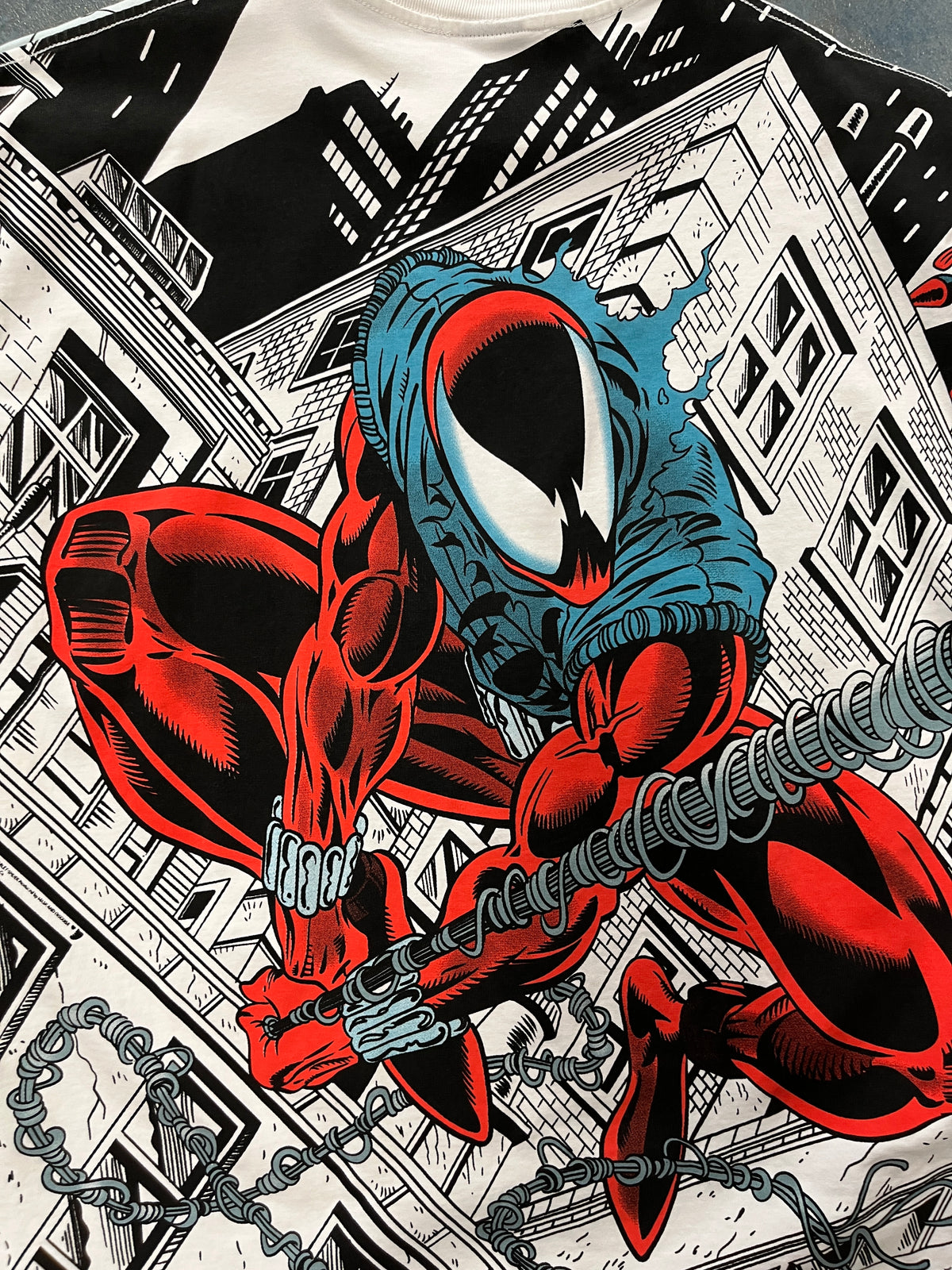 Vintage M.A.D AOP Spiderman Scarlet Graphic T-Shirt OTF