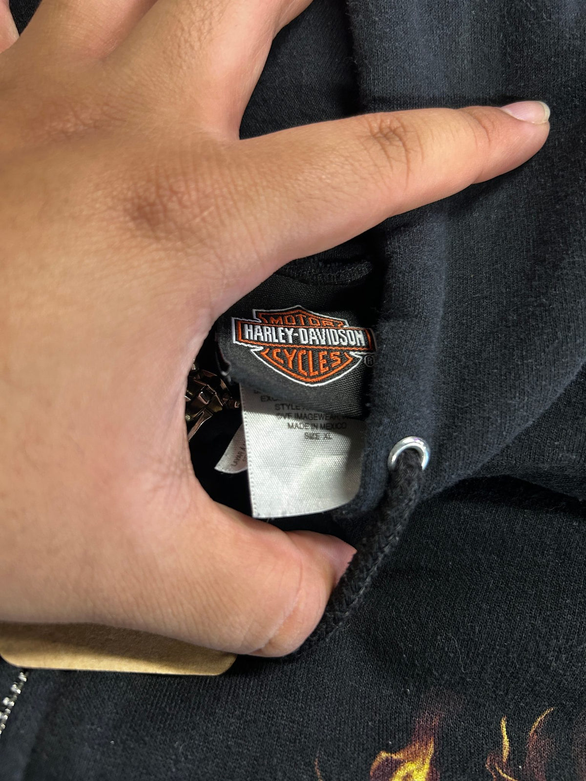 Vintage Harley Davidson Flames Black Zip Up