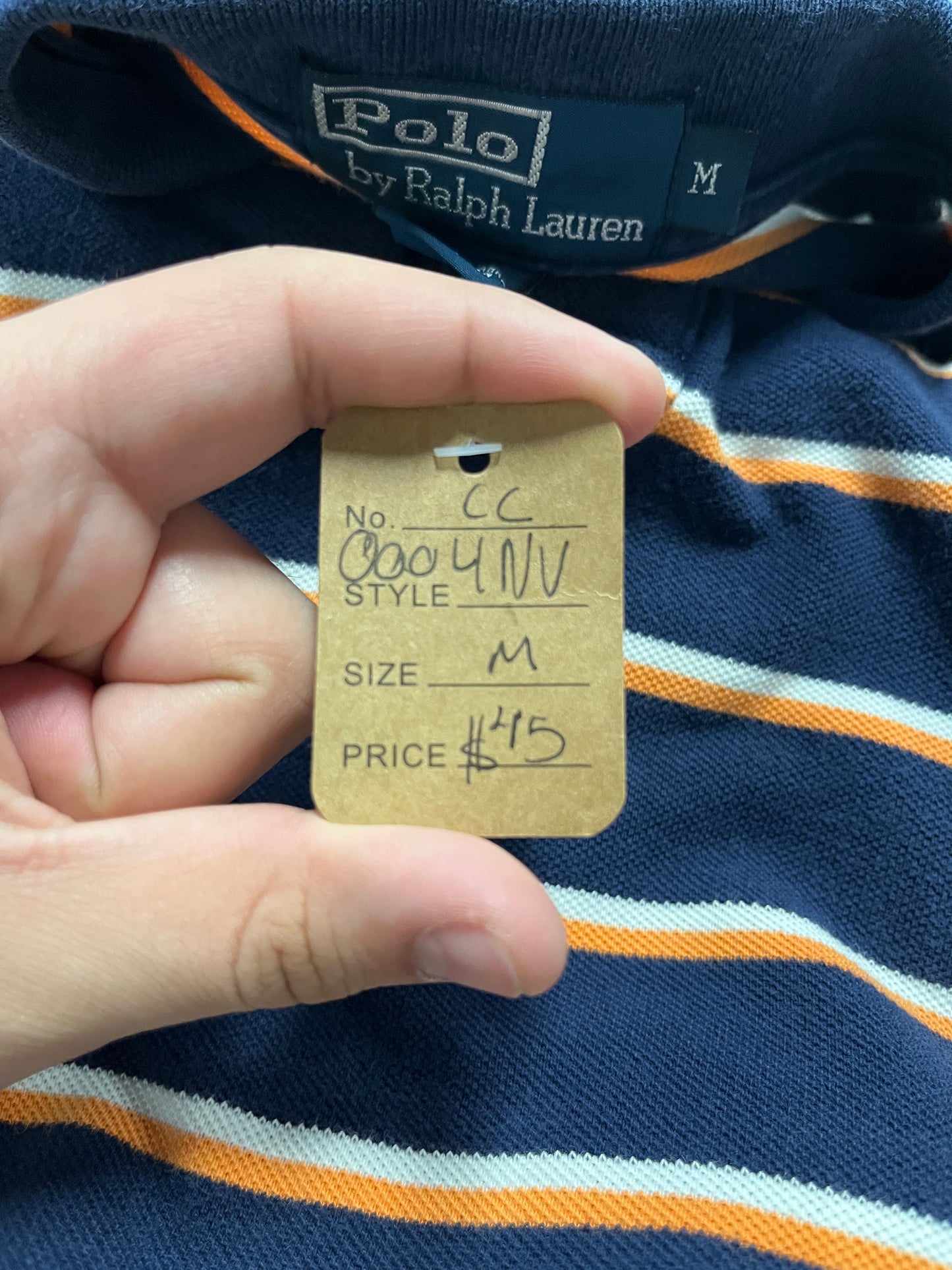 Polo Ralph Lauren Navy Blue Orange Stripes Red Symbol B38