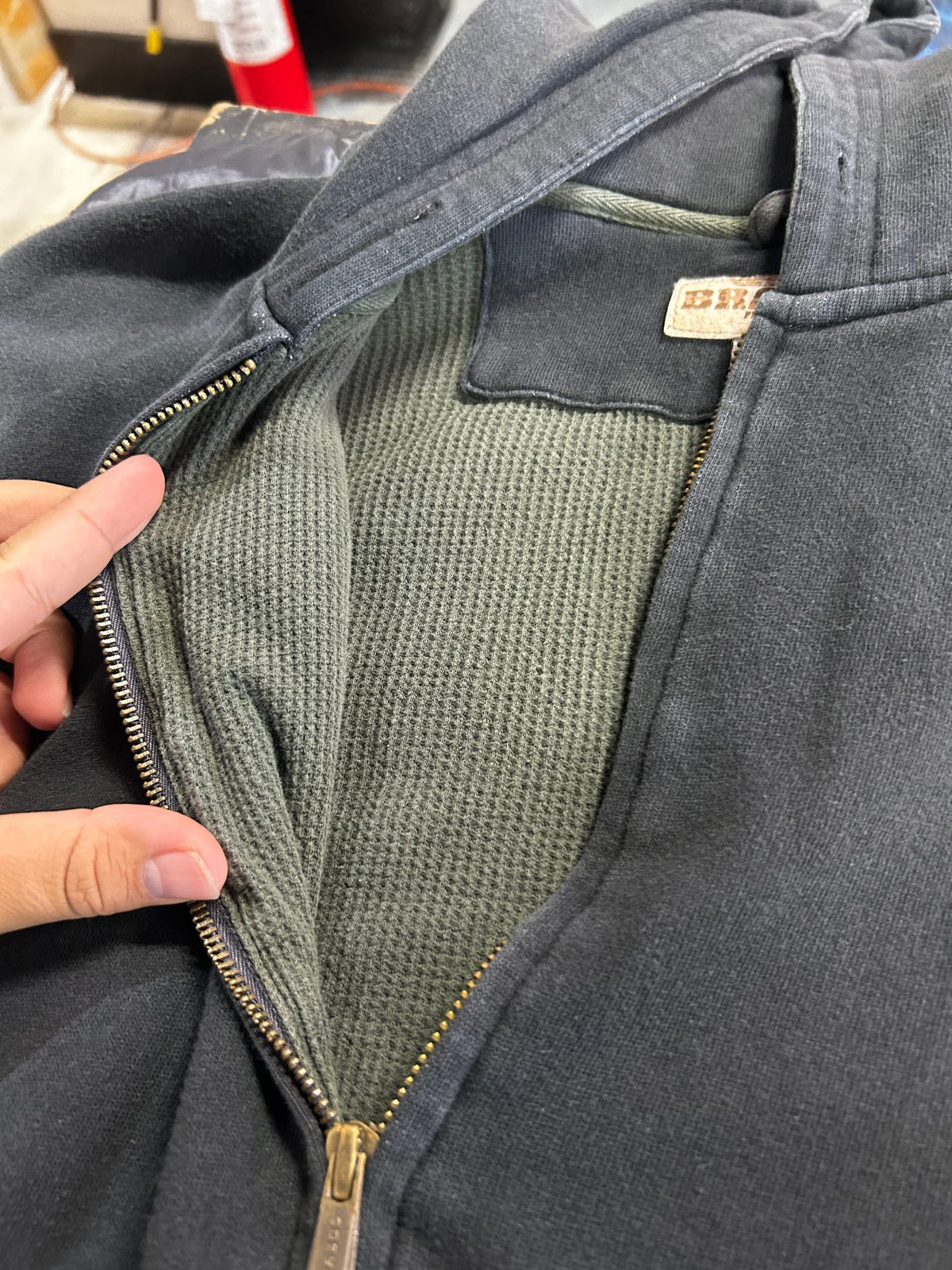 Vintage Brazos Thermal Green Lining Black Zip Up