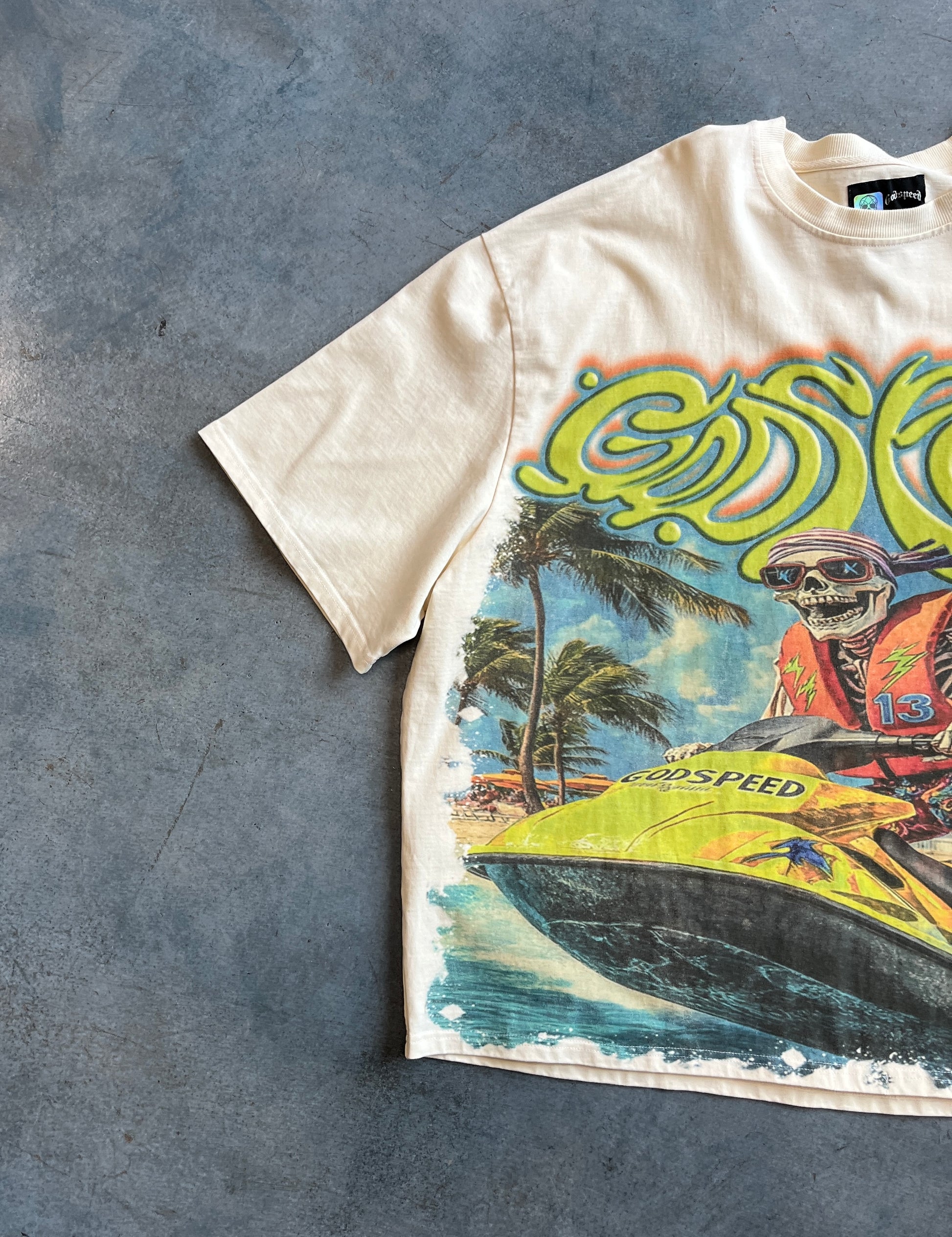 Godspeed "Wave Runner" graphic T-shirt in the "Bone" colorway OTF