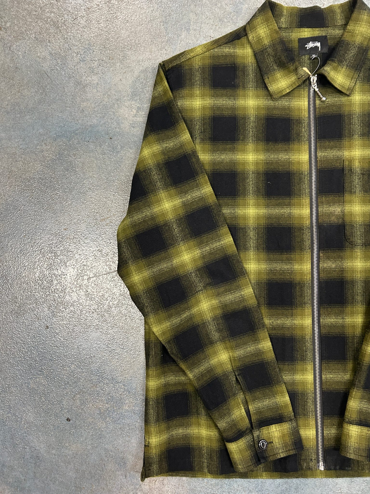 Stussy Green Checkered Zip Up Flannel