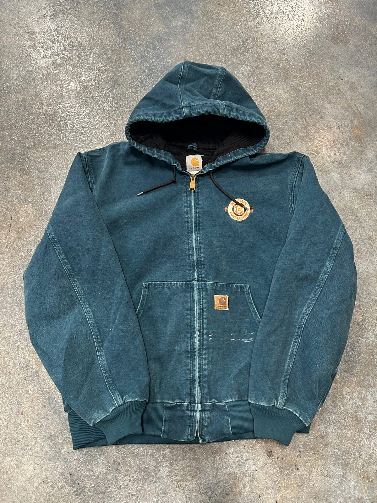 Vintage Carhartt Made In Mexico Teal Jacket Industrial Construction Patch