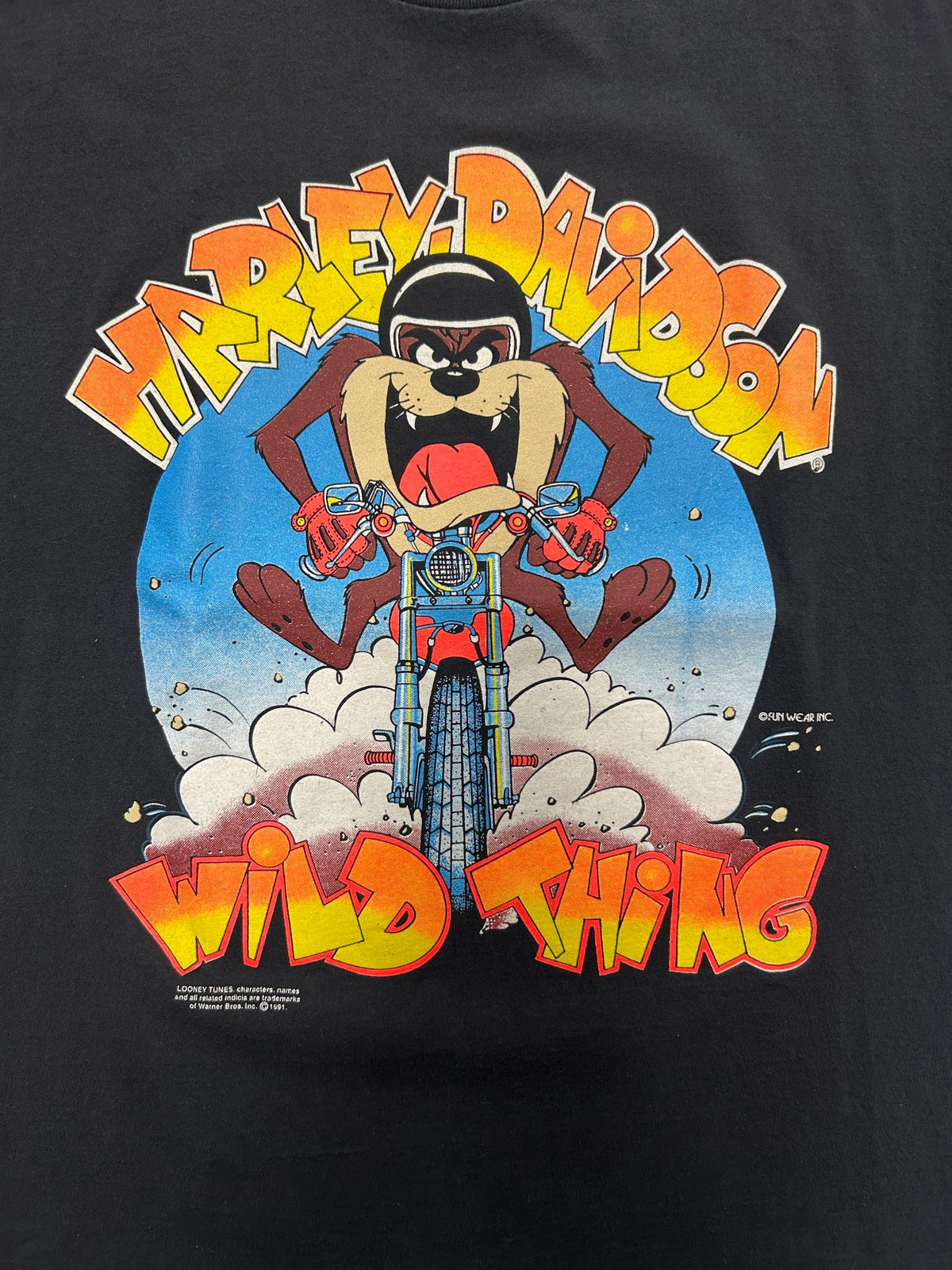 Vintage Looney Tunes 1991 Harley Davidson Tasmanian Devil "Wild Things" Black Tee