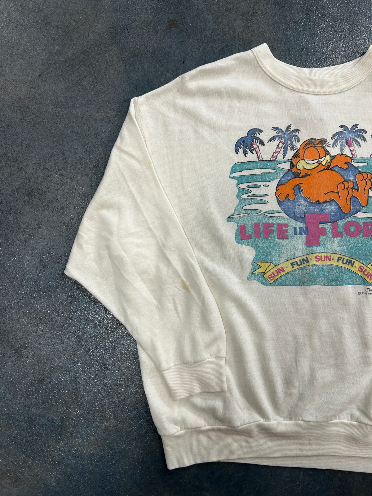 Vintage 80s Garfield "Life In Florida" White Crewneck