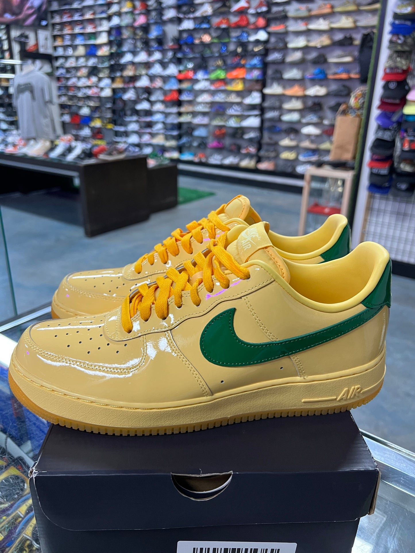 Nike Air Force 1 Low Patent Leather Topaz Gold Pine Green