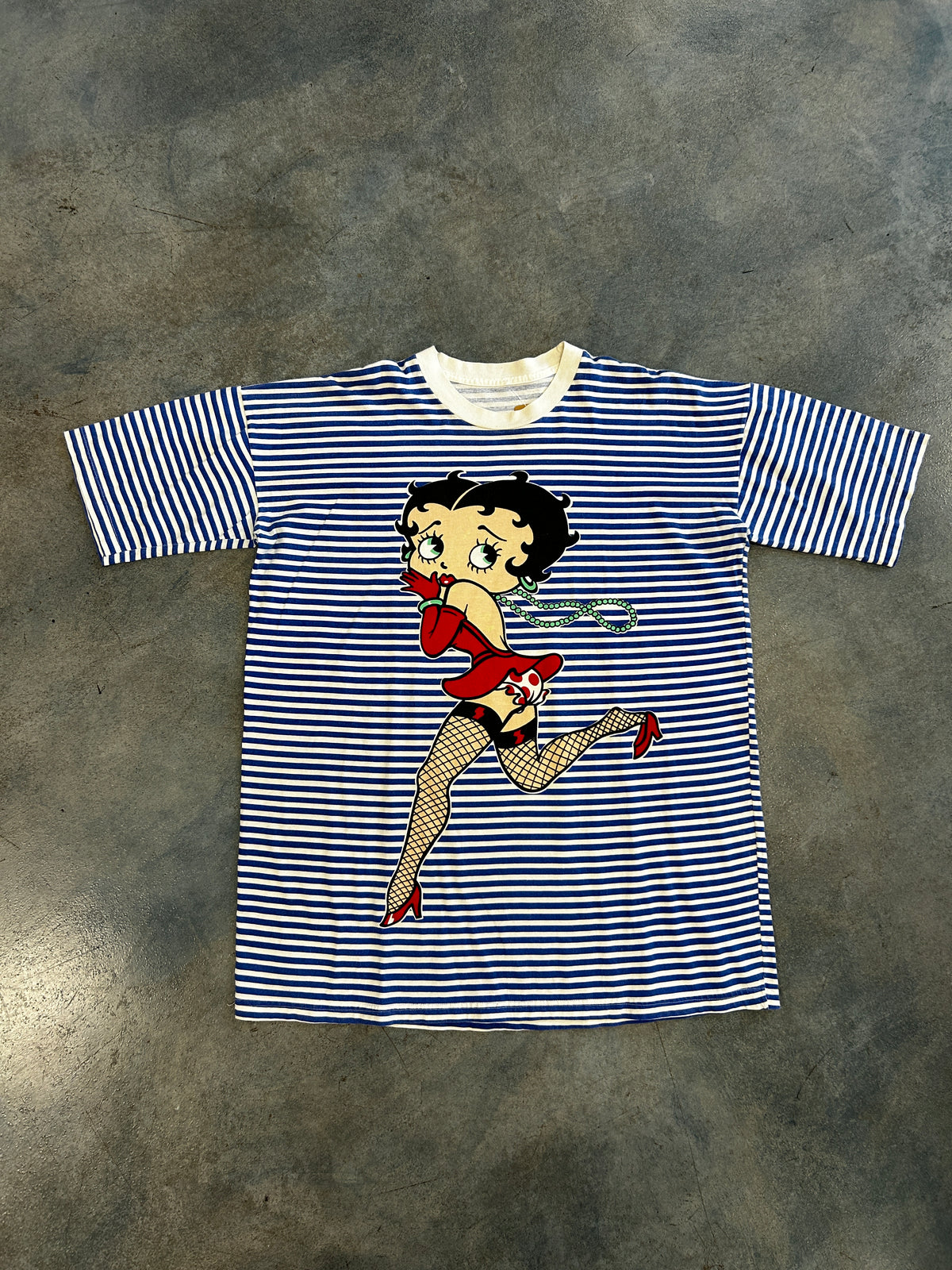 Vintage Betty Bop Blue White Striped Tee