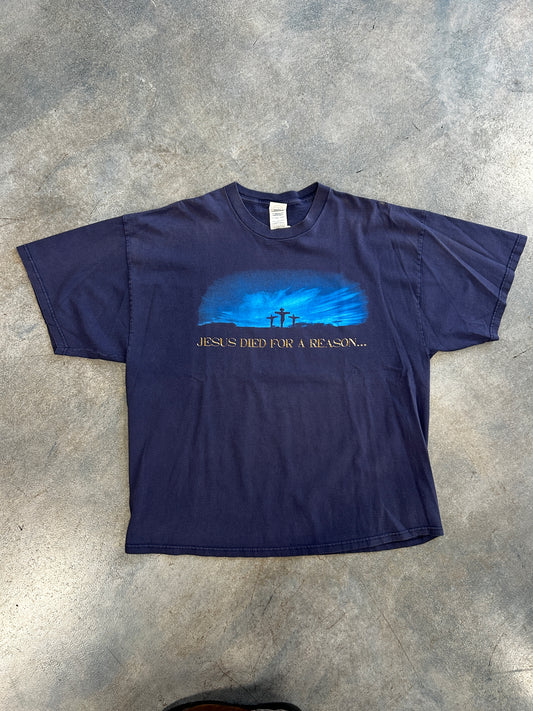 Vintage "Jesus Dies For A Reason" Dark Blue Tee