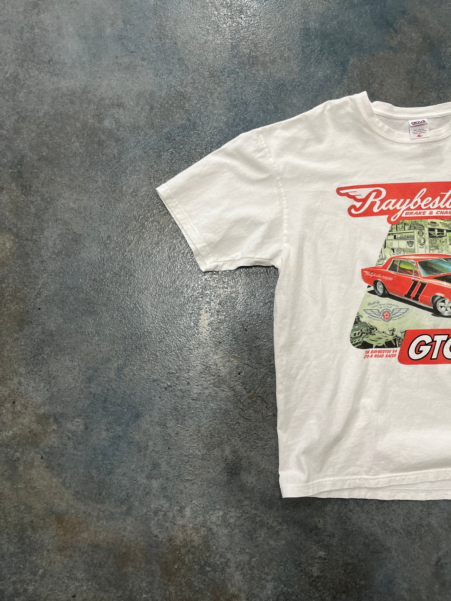 Vintage GTO-R Car Raybestons Brake & Chassis White Anvil Graphic T-Shirt OTF