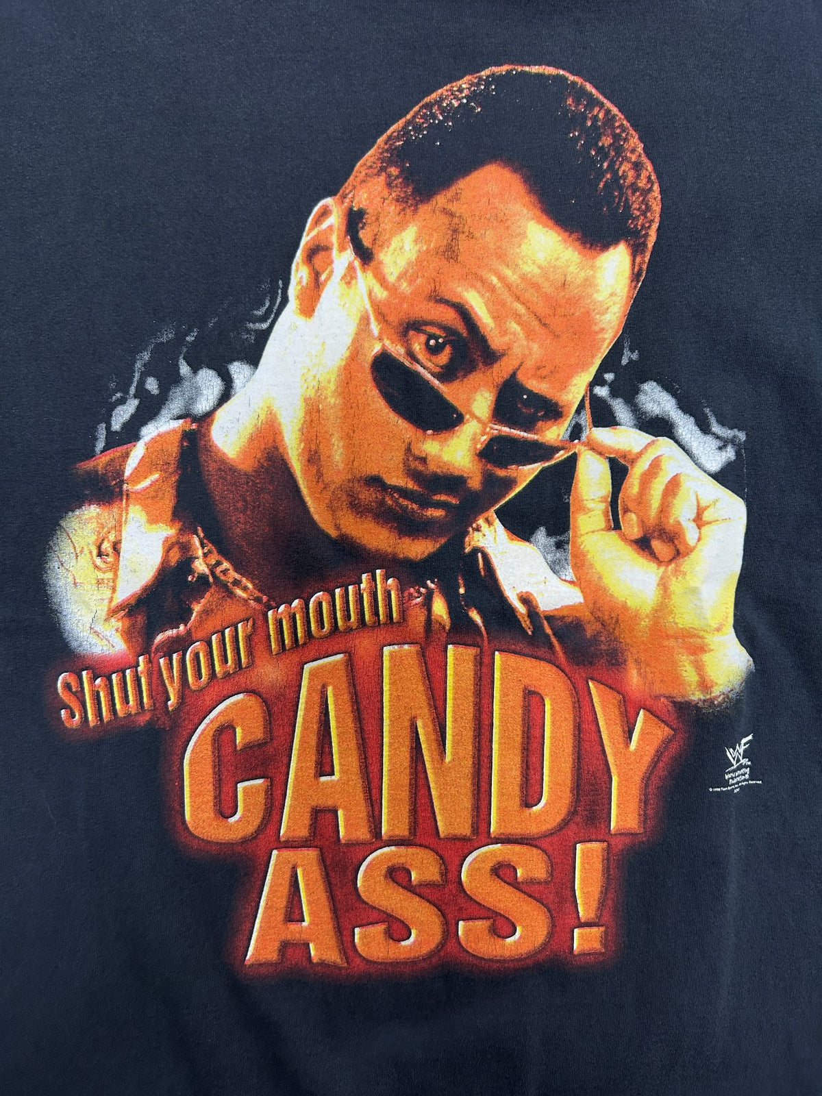 Vintage 1998 The Rock "SHUT YOUR MOUTH CANDY ASS" Black Tee