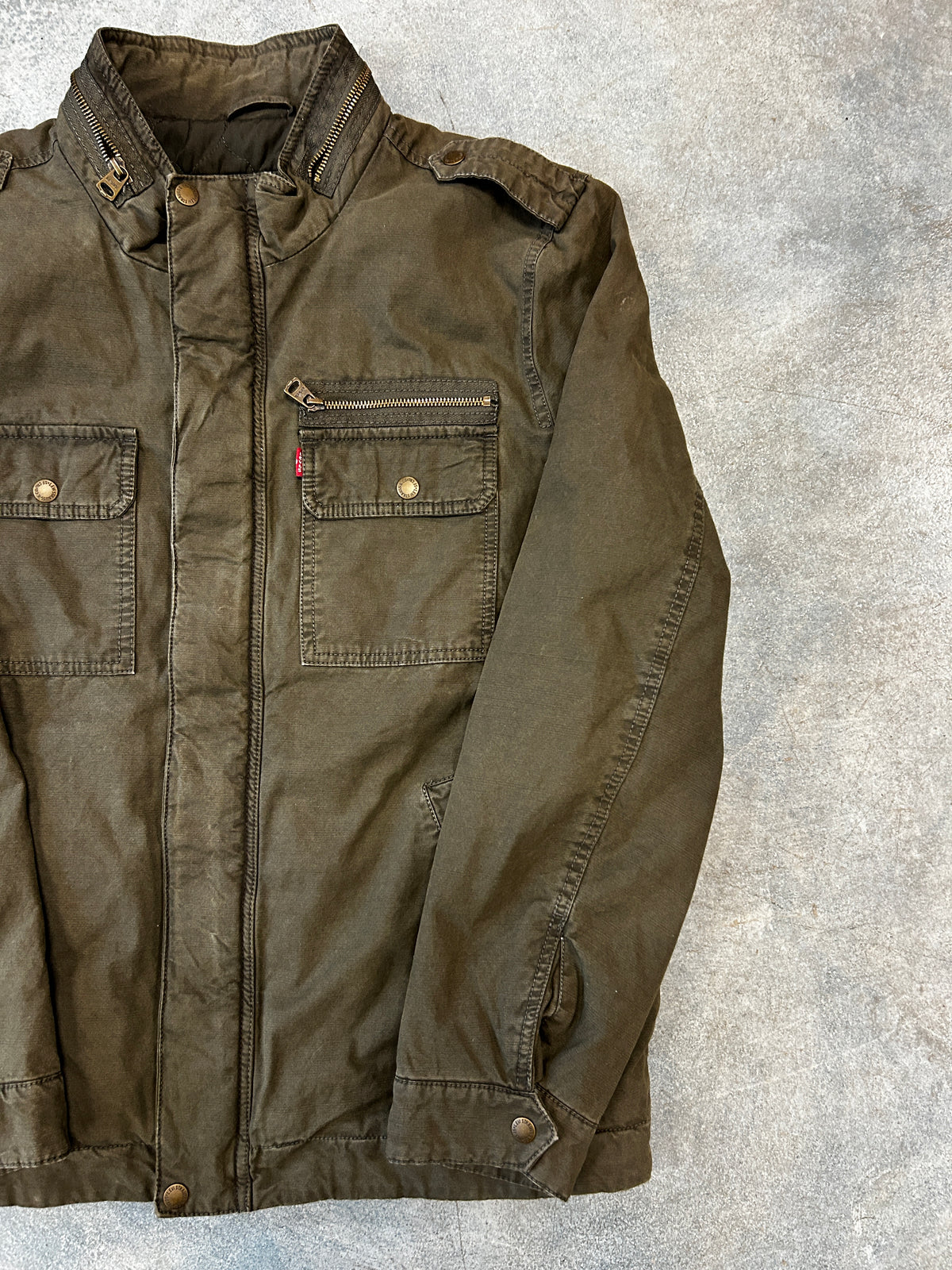 Vintage Lavi's Olive Washed Cotton Two Pocket Sherpa Lined Jacket