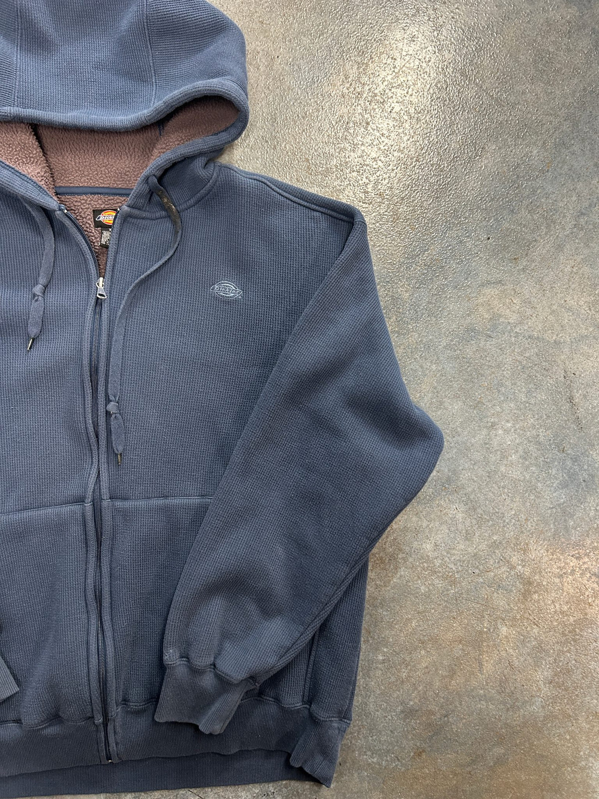 Vintage Dickies Waffle Knit Sherpa Lined Zip up Hoodie Jacket Mens XL Blue Heavyweight