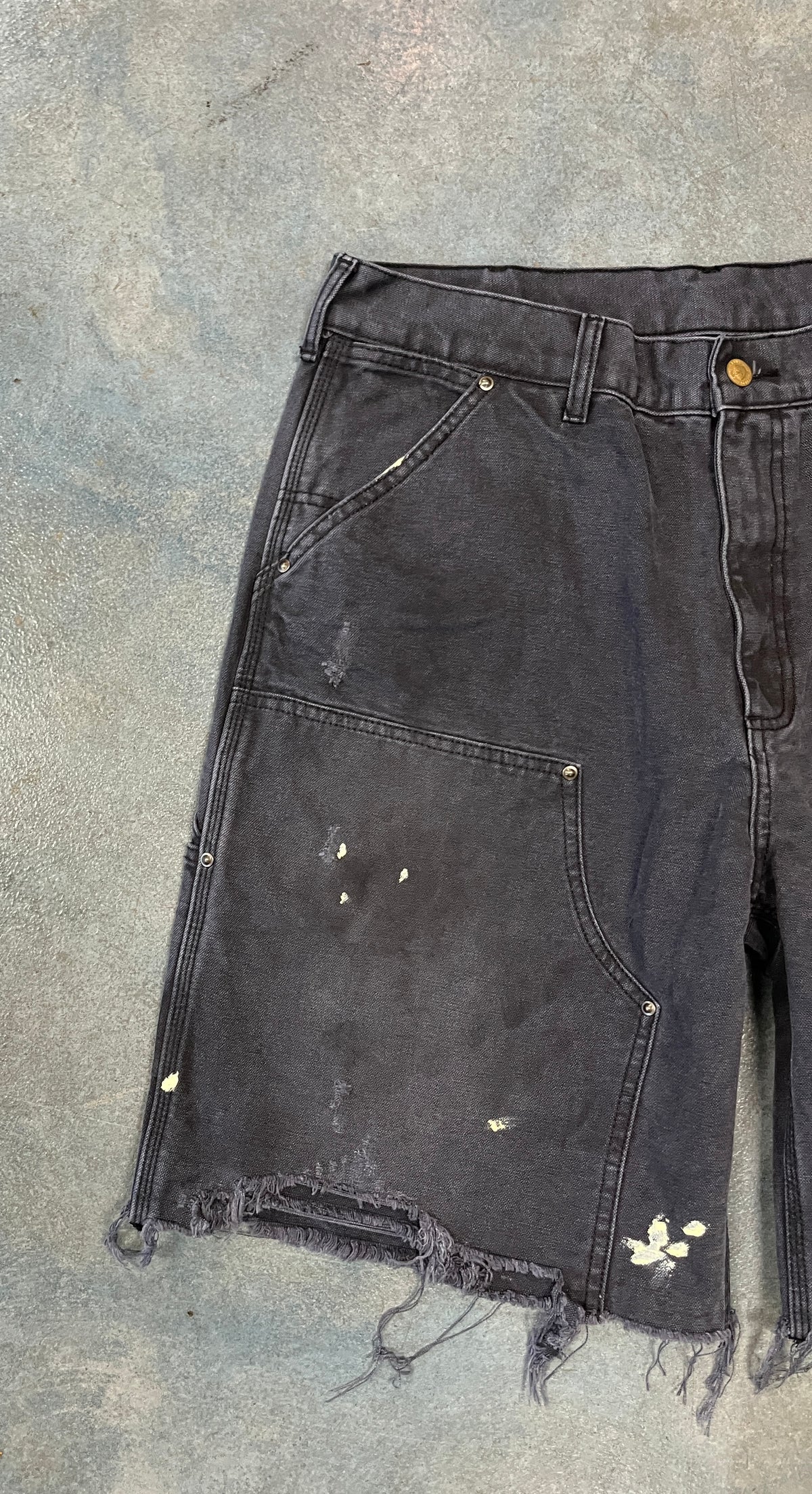 SAINT MXXXXXX Straight Leg Distressed Cotton Black Shorts 36W