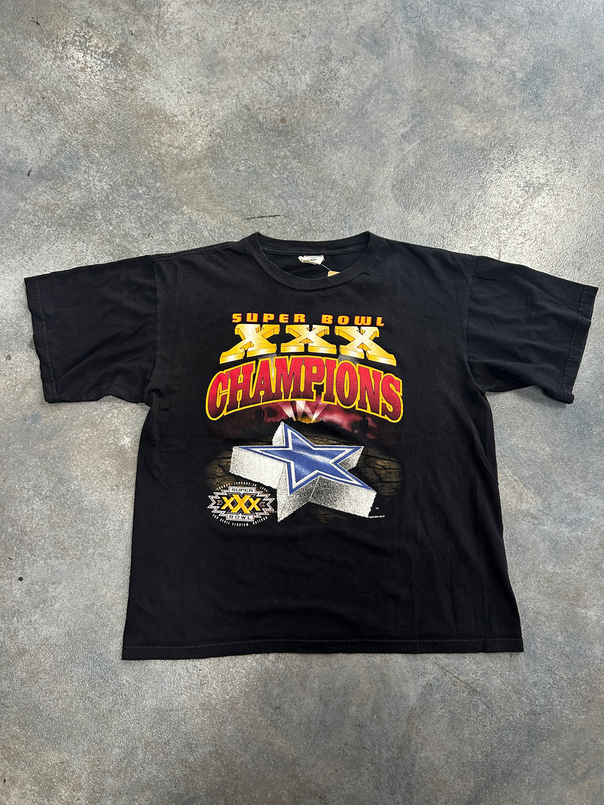 Vintage 1995 Dallas Cowboys Super Bowl XXX Champions Star Black Tee B62