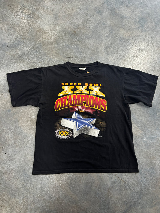 Vintage 1995 Dallas Cowboys Super Bowl XXX Champions Star Black Tee B62