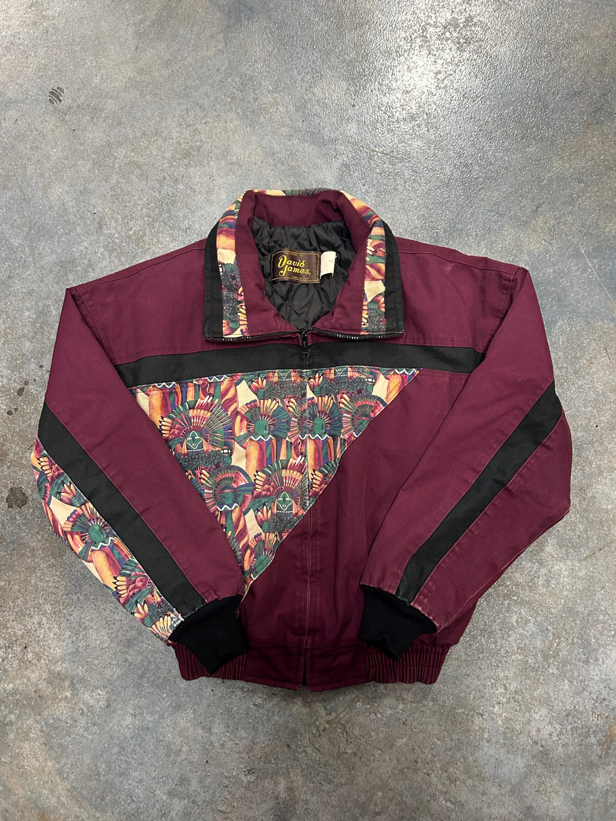 Vintage David James Maroon/Black Southwestern Aztec-Print Jacket