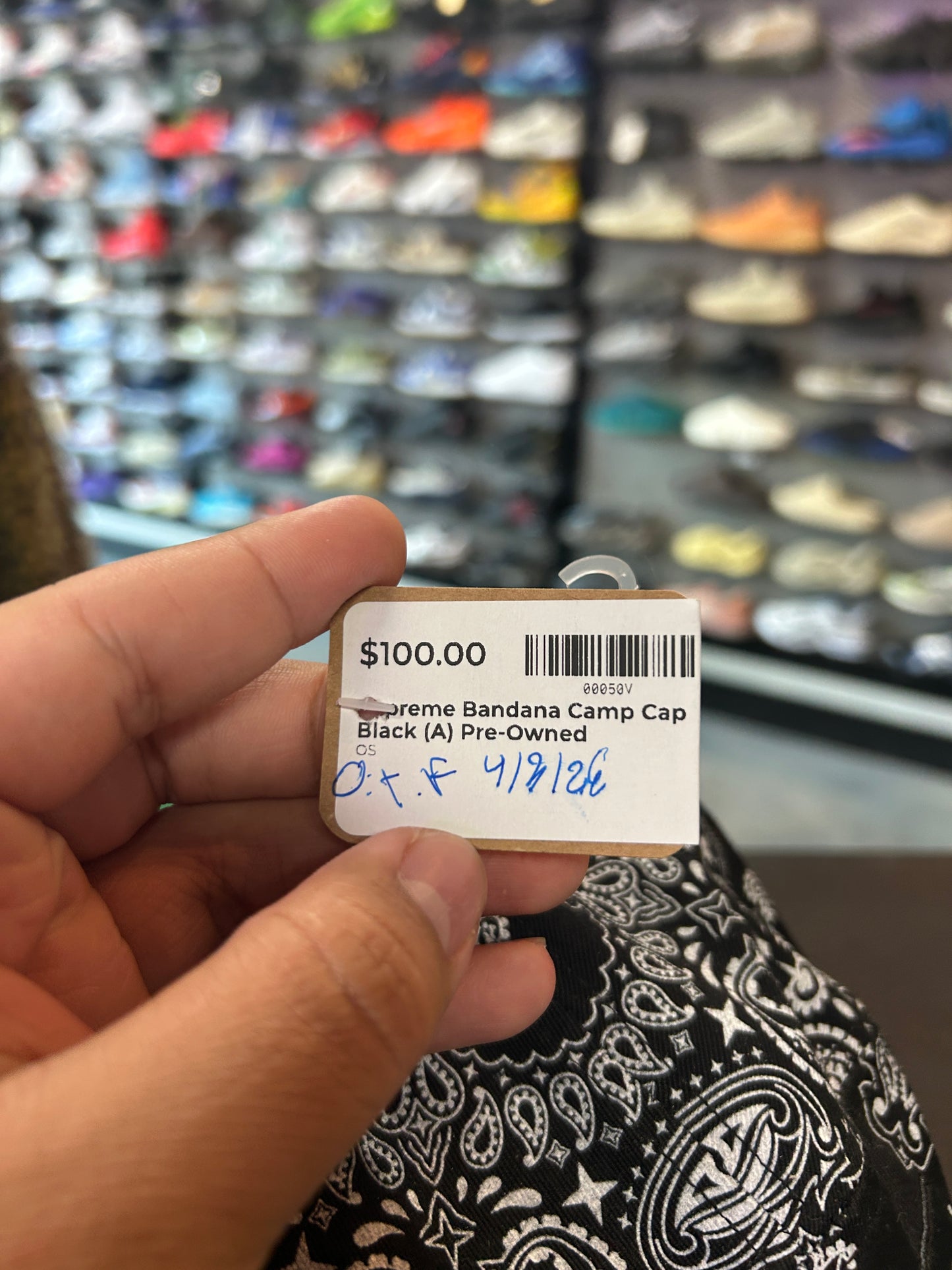 Supreme Bandana Camp Cap Black Damaged strap OTF