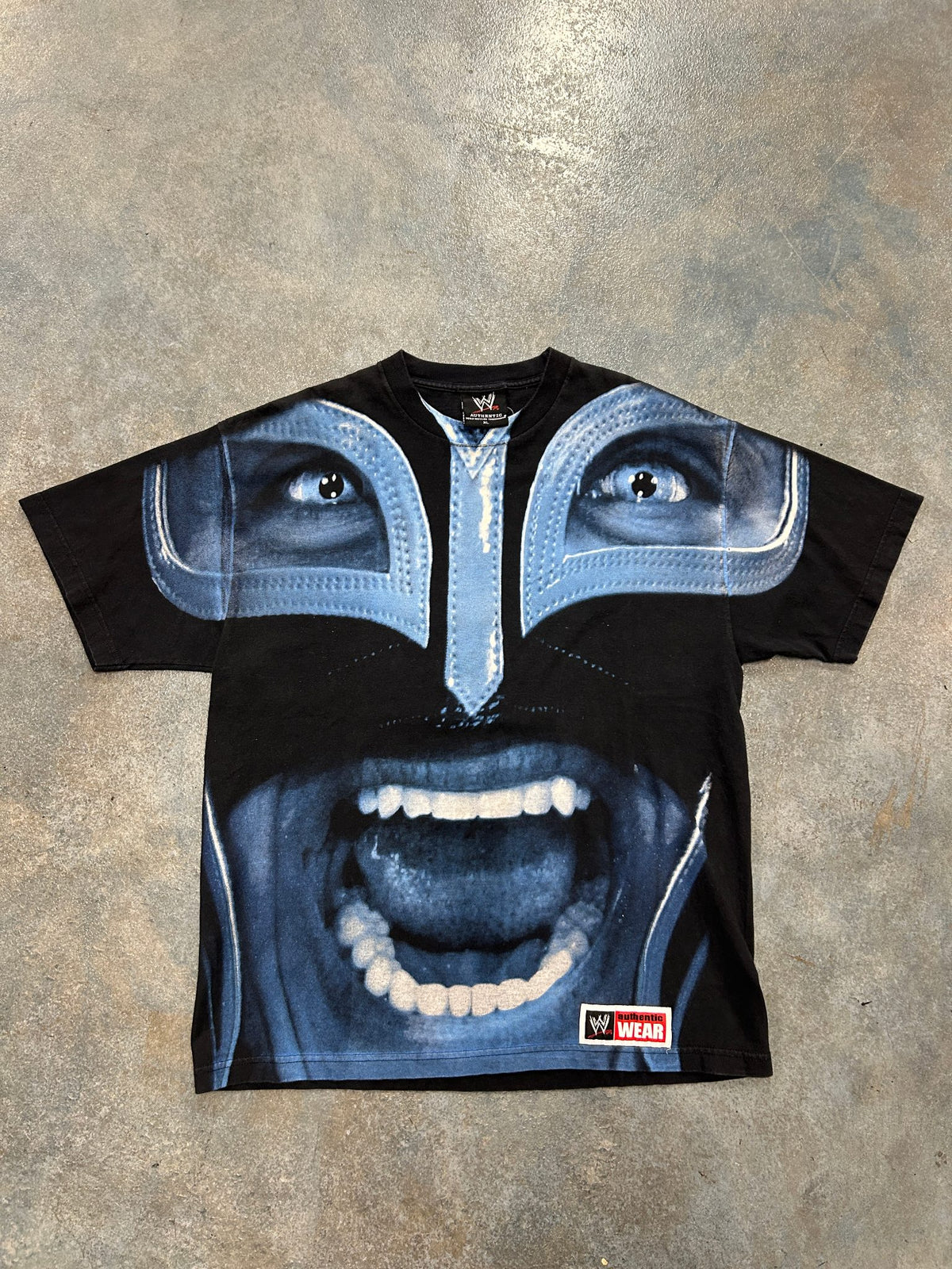 Vintage 2008 Rey Mysterio WWE All OverPrint Black Tee