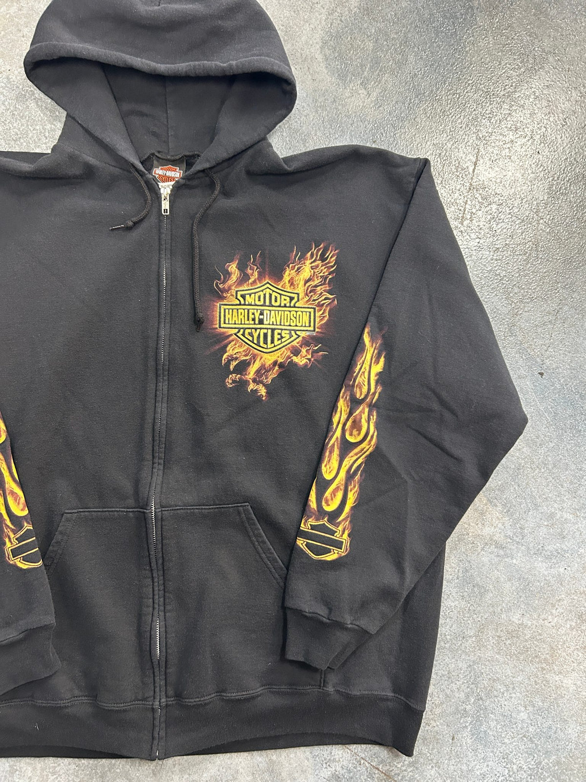 Vintage Harley Davidson Flames Black Zip Up