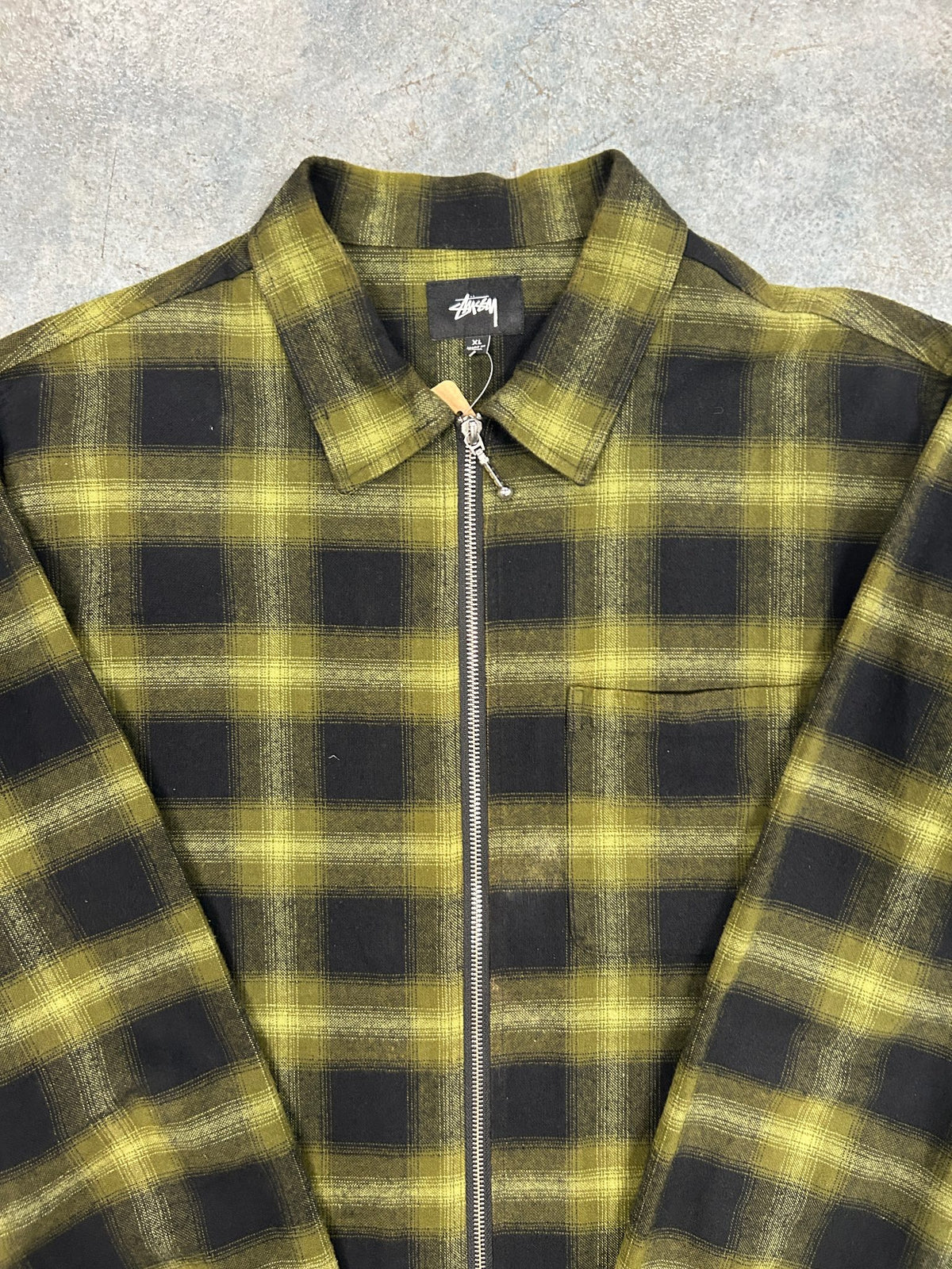 Stussy Green Checkered Zip Up Flannel