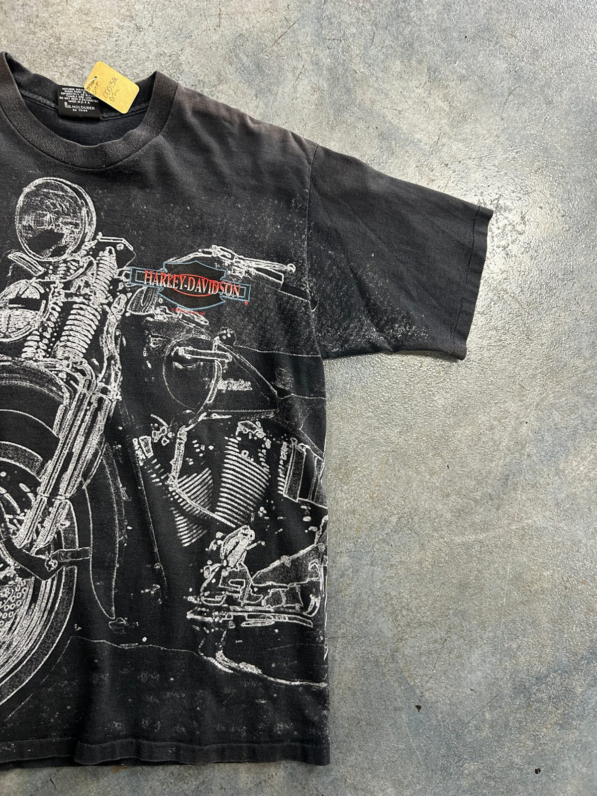 Vintage 1992 Harley Davidson Big Bike All over Print Black Tee