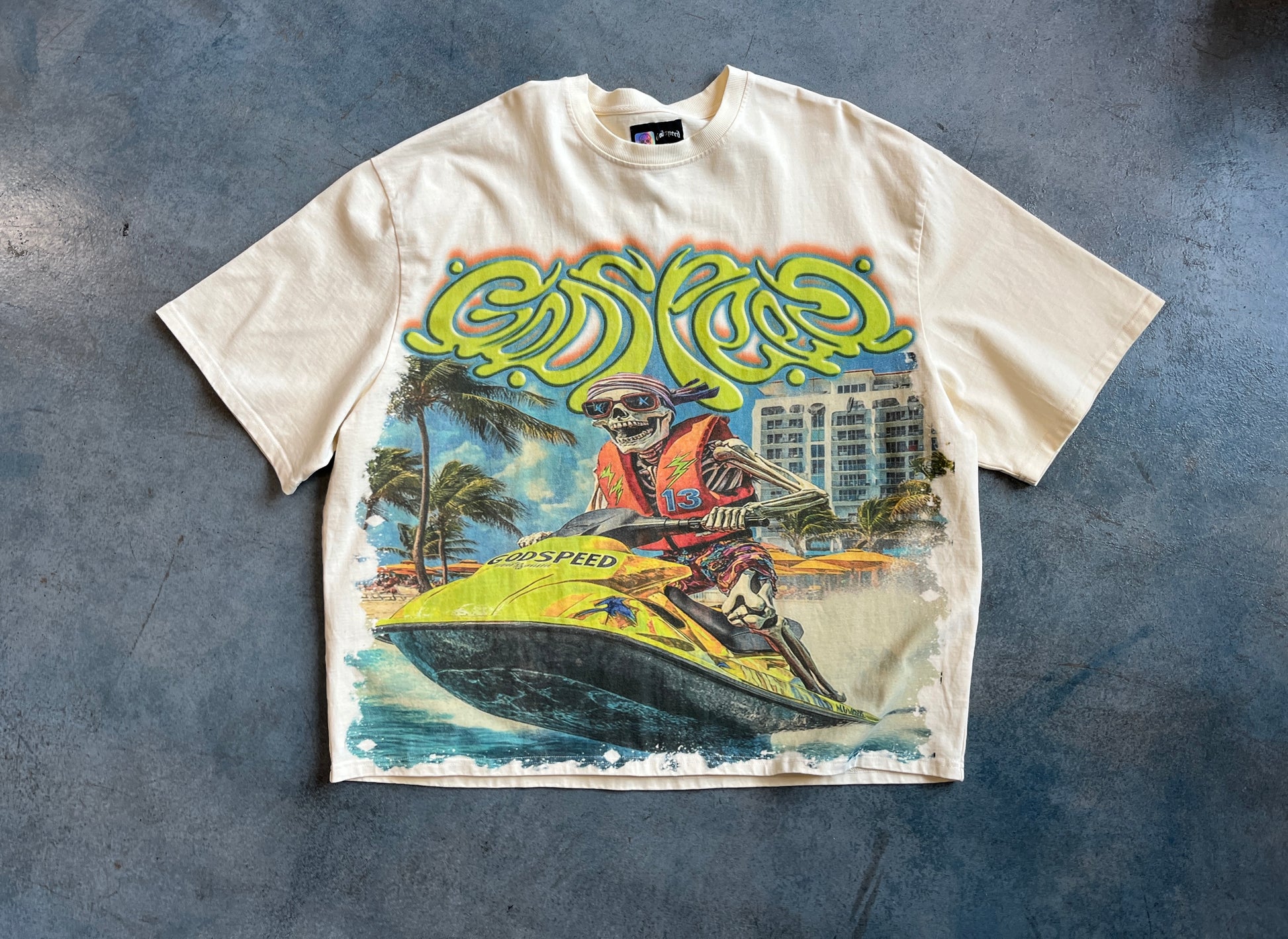 Godspeed "Wave Runner" graphic T-shirt in the "Bone" colorway OTF