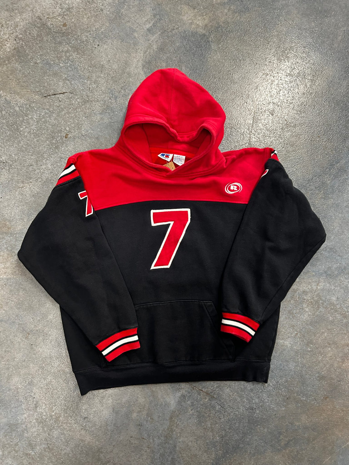 Vintage Russell Athletic Hoodie Sweatshirt Youth Xl 18/20 Red Black Number 7 Racing