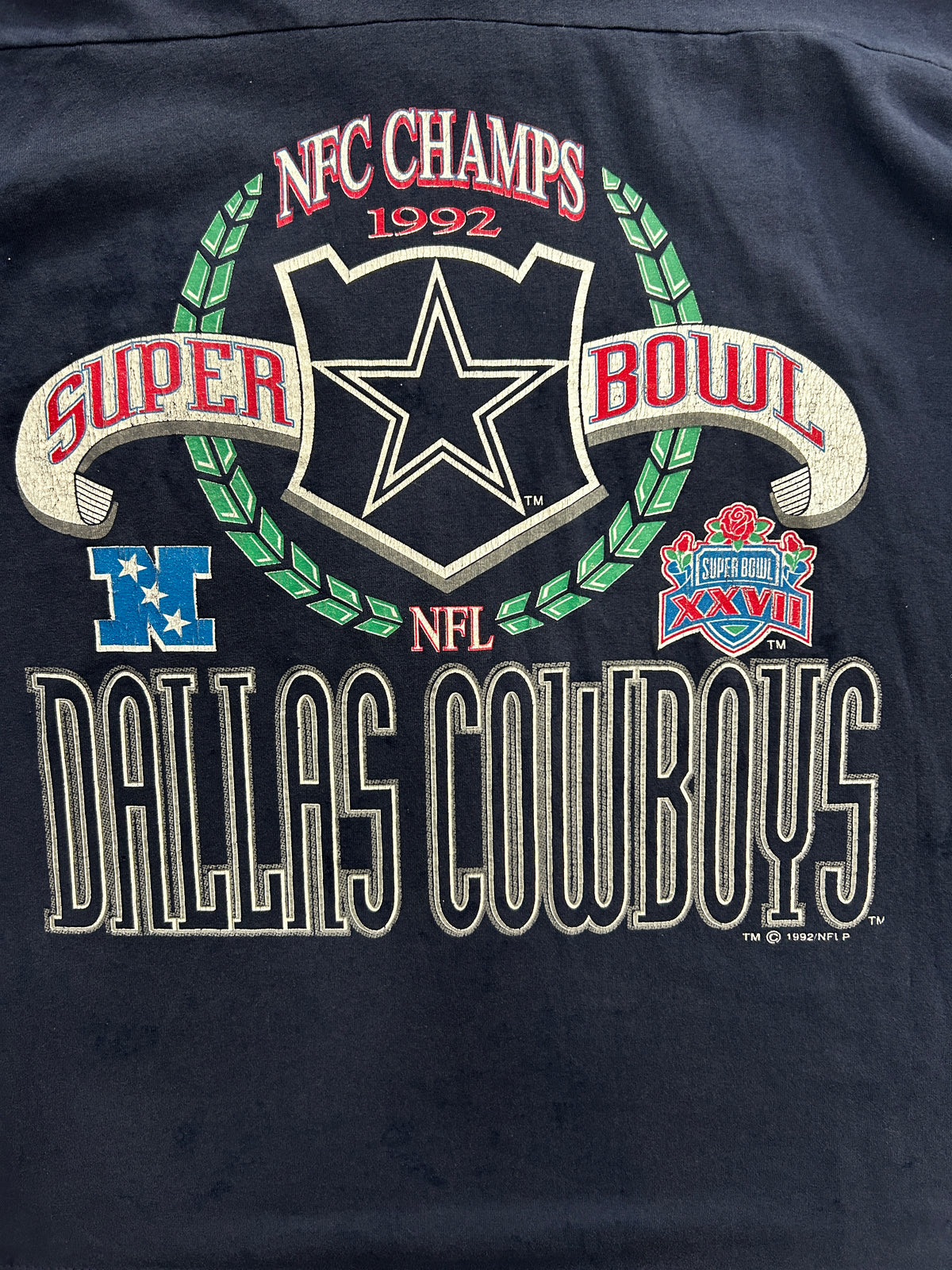 Vintage Logo 7 1992 Dallas Cowboys NFC Champs Superbowl Navy Tee