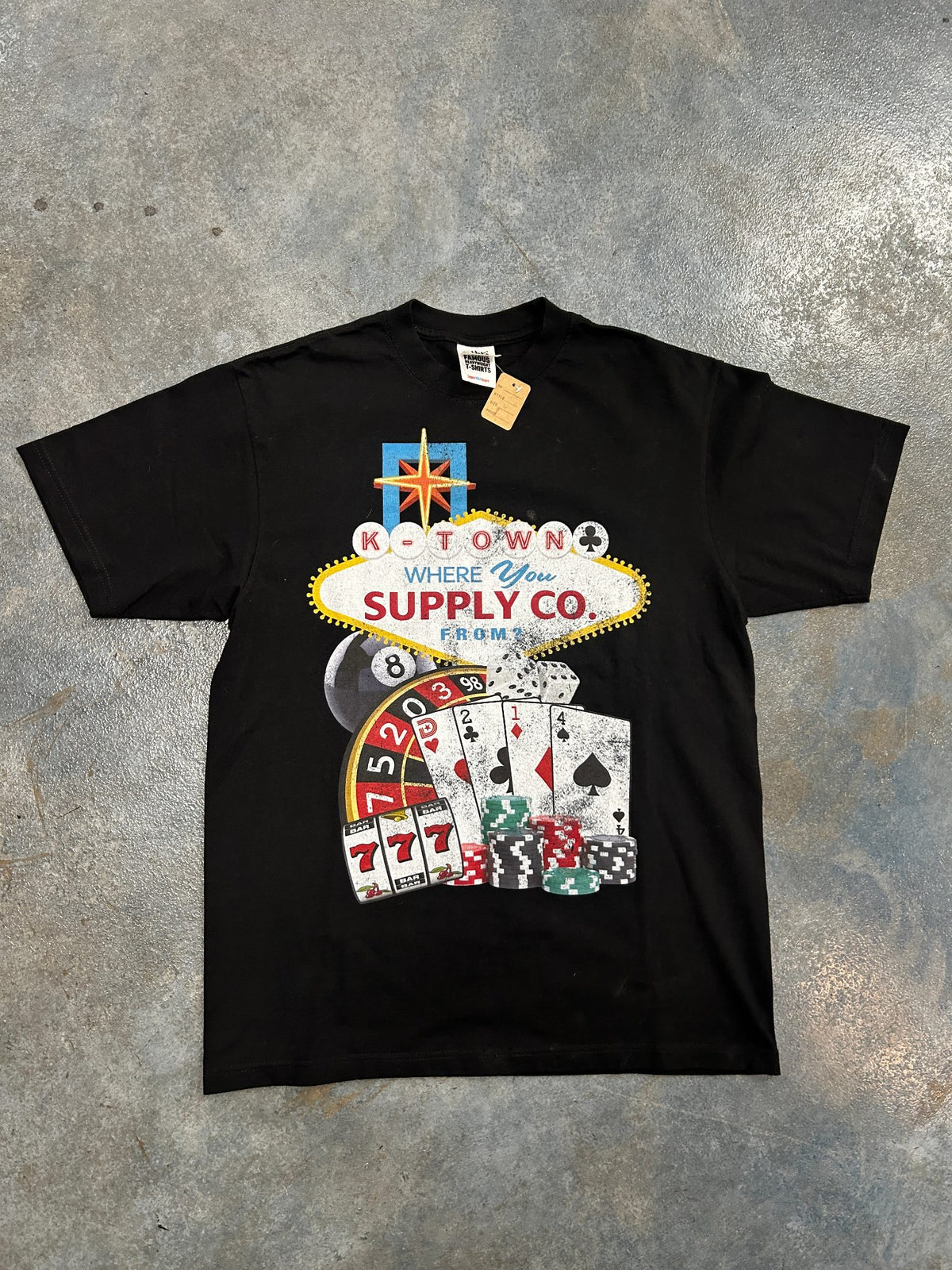 K-Town Supply Co "WHERE YOU FROM LAS VEGAS" Casino Shaka wear Black Tee