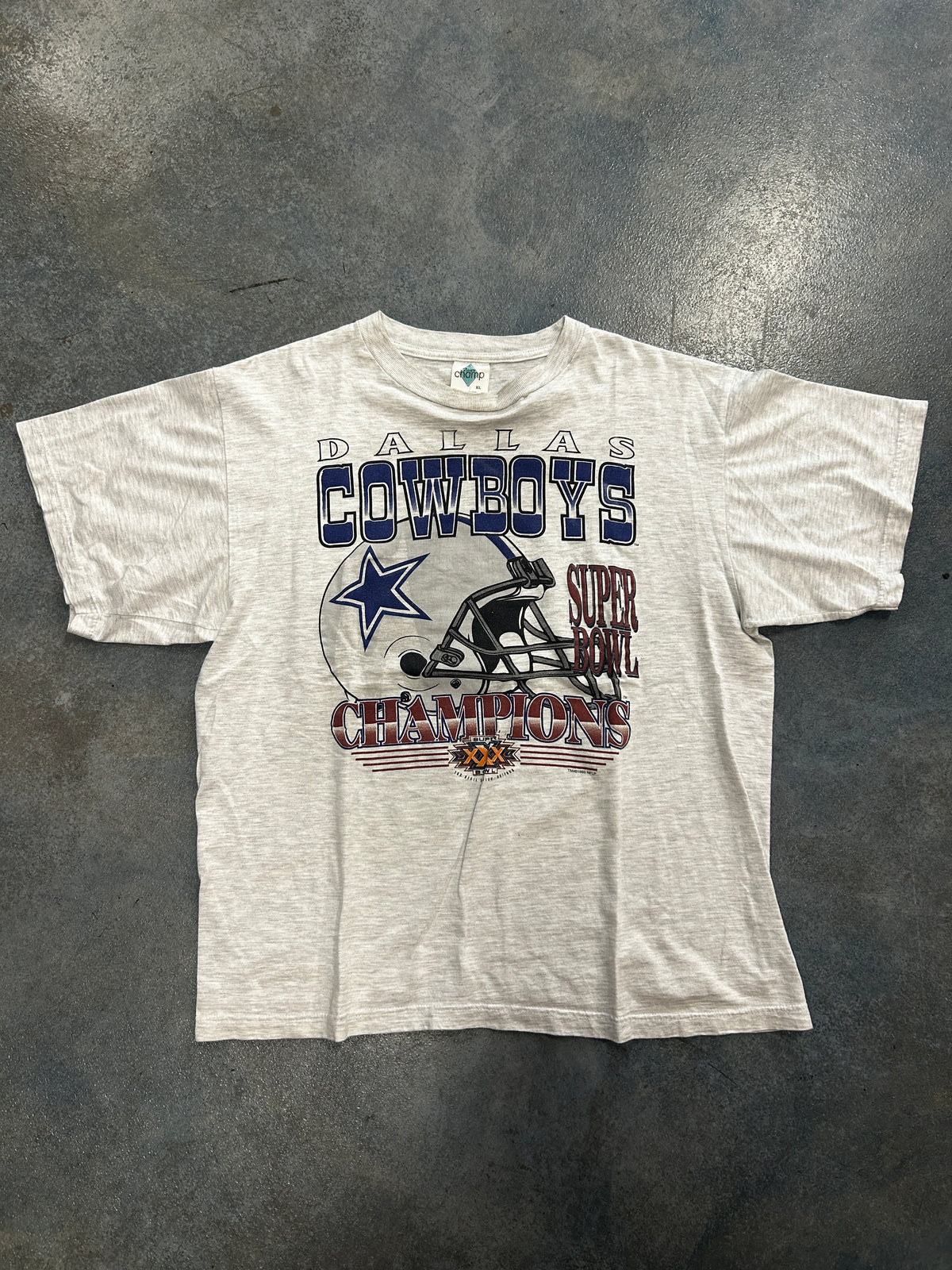Vintage 90s Dallas Cowboys Super Bowl XXX CHampions Helmet Gray Tee B62