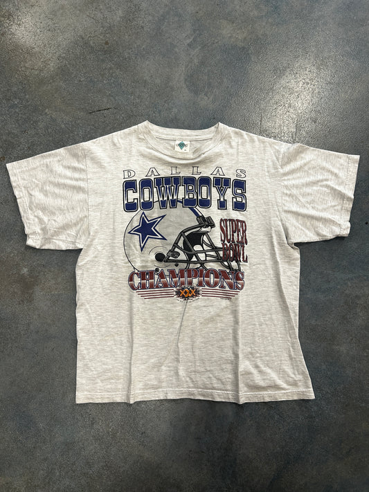 Vintage 90s Dallas Cowboys Super Bowl XXX CHampions Helmet Gray Tee B62