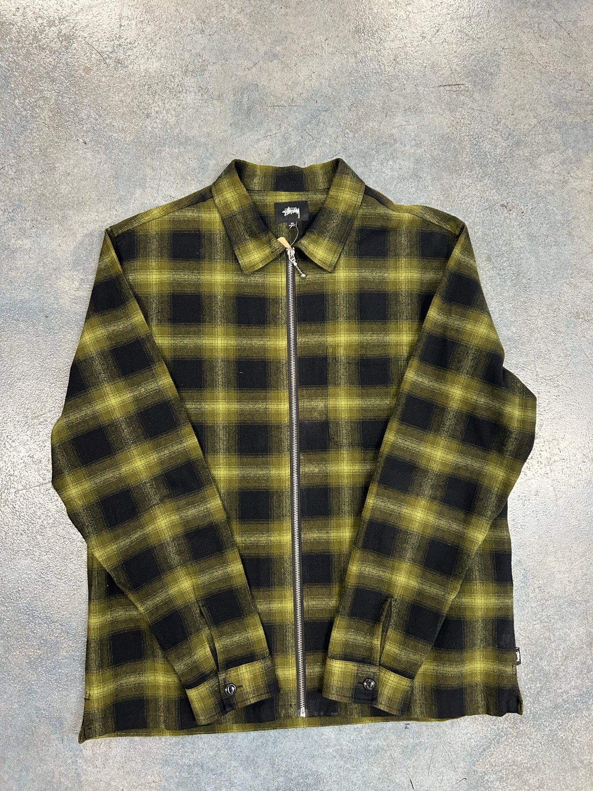 Stussy Green Checkered Zip Up Flannel