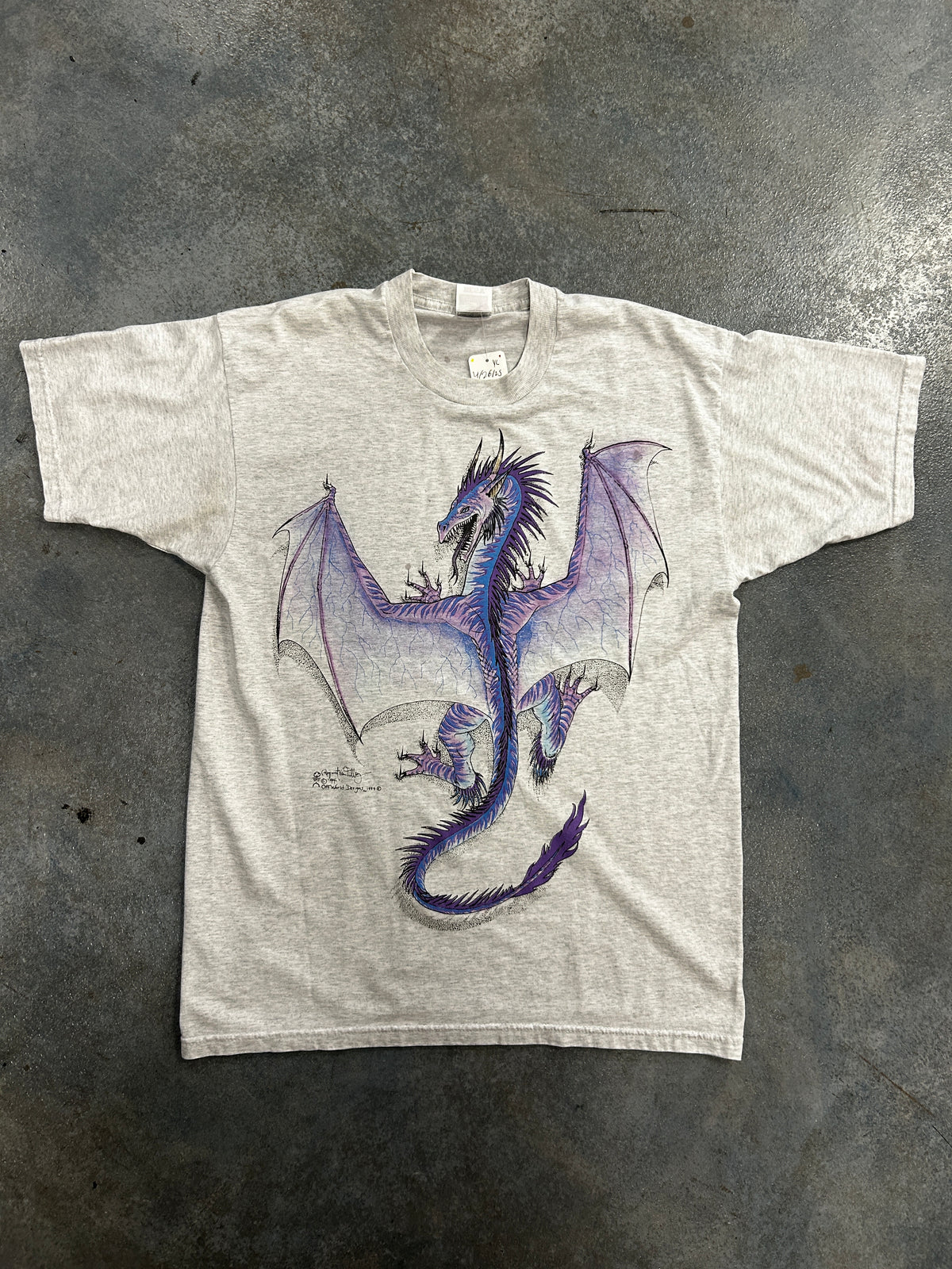 Vintage Off world Design Purple Dragon Gray Tee