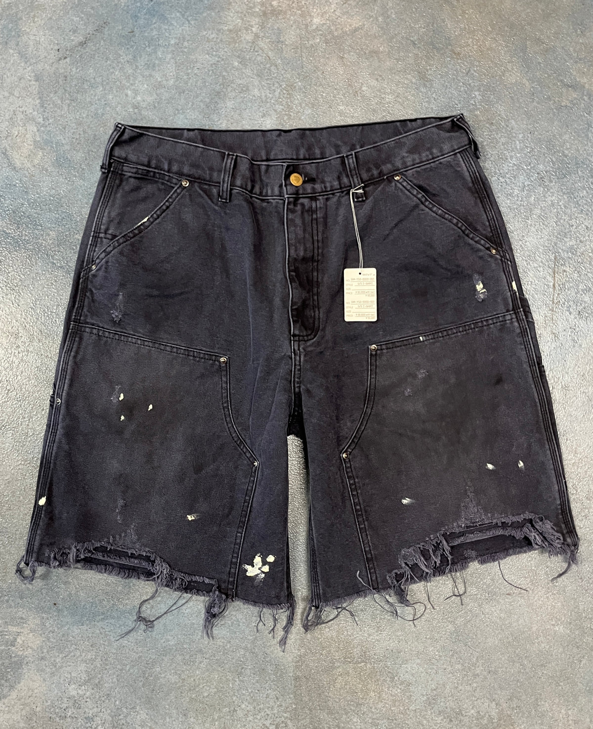SAINT MXXXXXX Straight Leg Distressed Cotton Black Shorts 36W