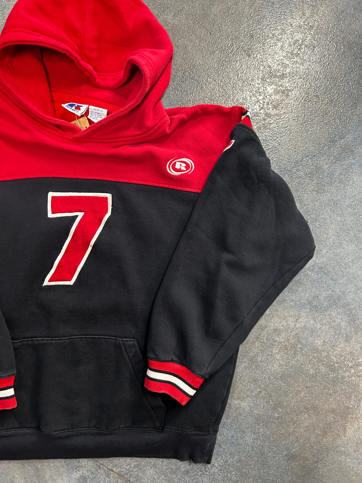 Vintage Russell Athletic Hoodie Sweatshirt Youth Xl 18/20 Red Black Number 7 Racing