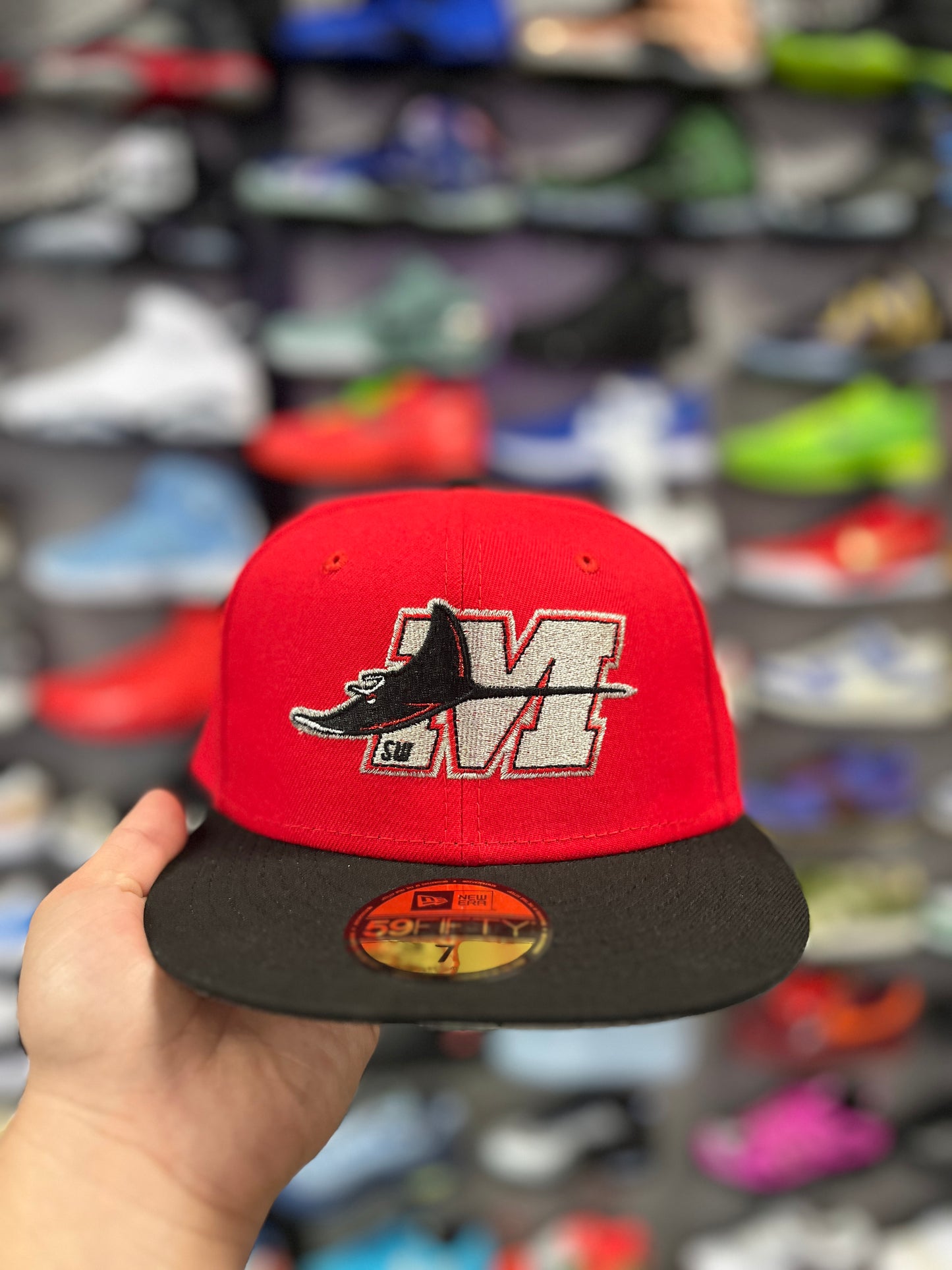 New Era 59Fifty Southwest Michigan Devil Rays Hat Cap Mens Fitted Red Hat (I)