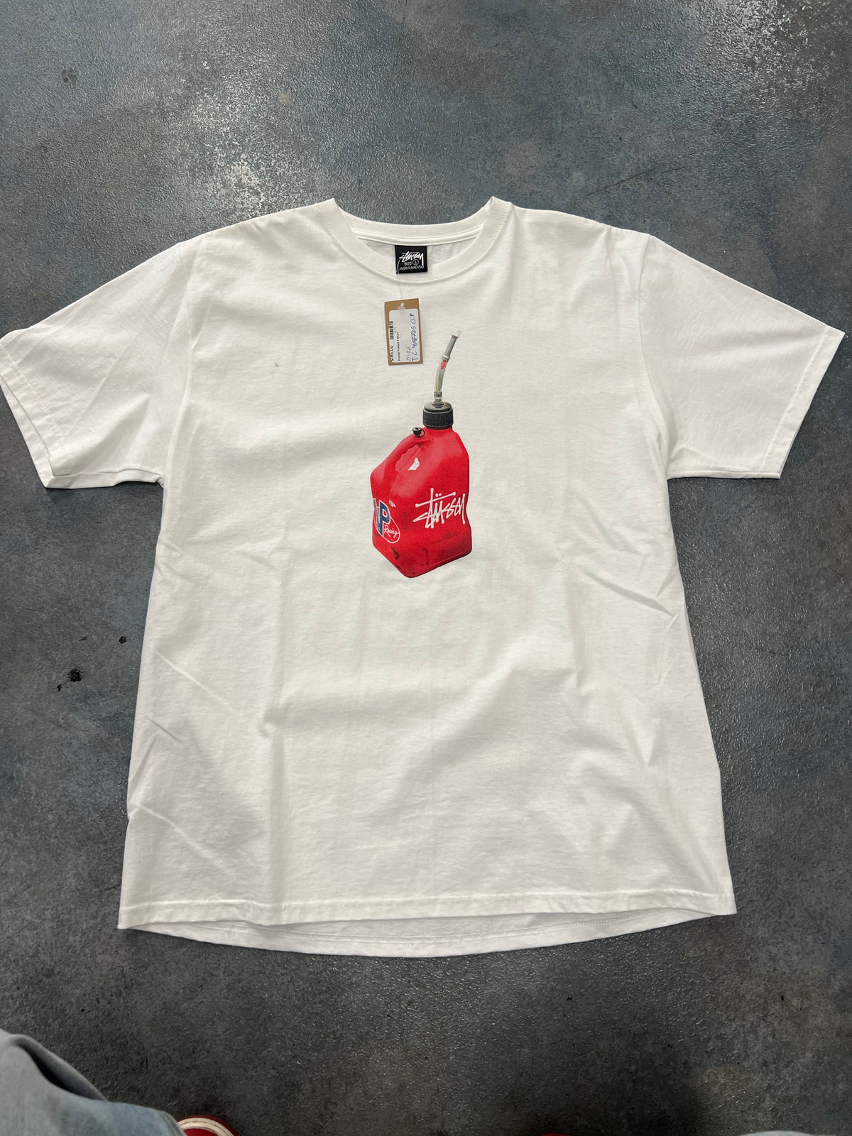 Stussy Fueled Tee T-Shirt Racing Gas Can Fog Light Gray L Large -