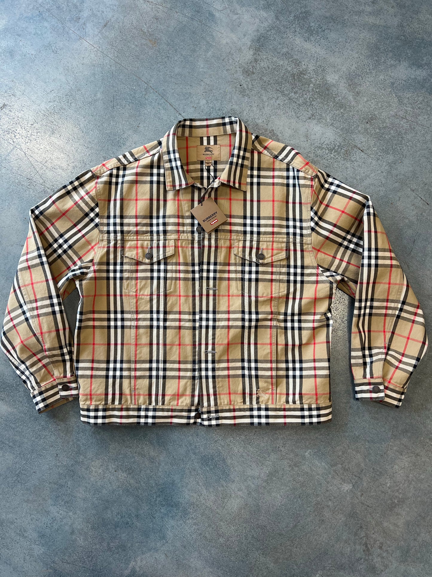Supreme Burberry Denim Trucker Jacket Beige (YCC) B26 **TRIED ON ONLY**