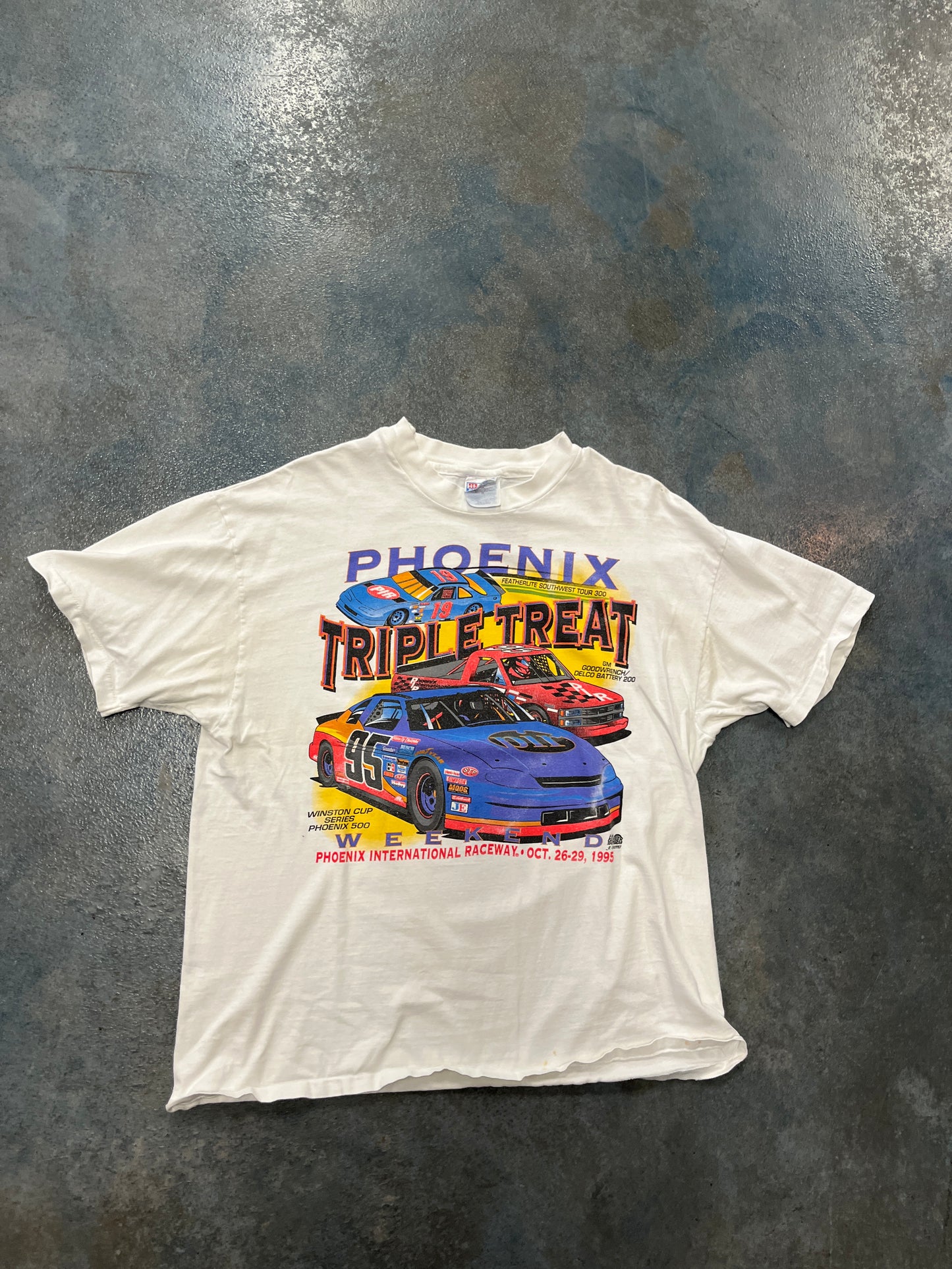 Vintage Hanes 1995 NASCAR “Phoenix Triple Treat Weekend” White Beefy T-Shirt (RC) B1