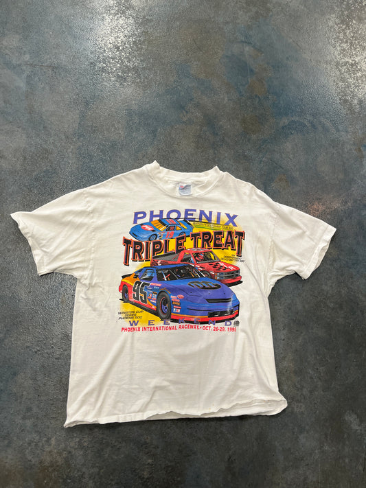 Vintage Hanes 1995 NASCAR “Phoenix Triple Treat Weekend” White Beefy T-Shirt (RC) B1