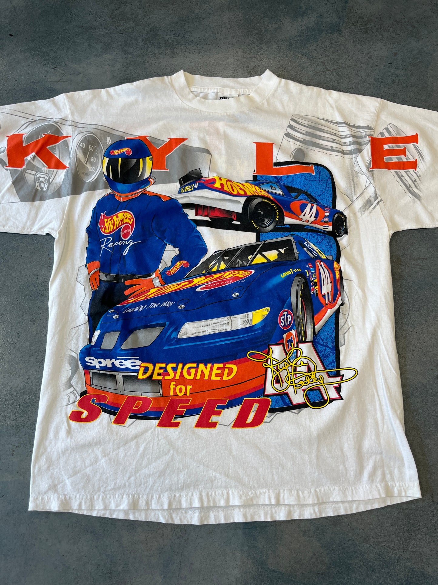 VTG 90's Hot Wheels Nascar White Tee OTF