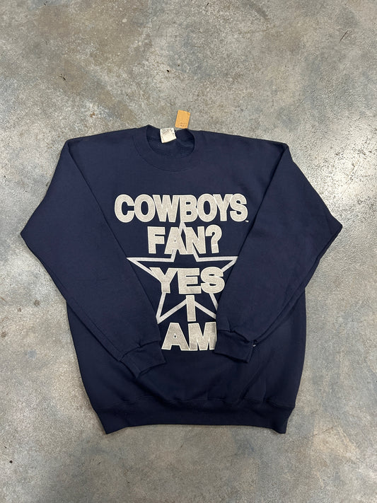 Vintage 90s Dallas Cowboys "COWBOYS FAN? YES I AM" Crewneck Navy