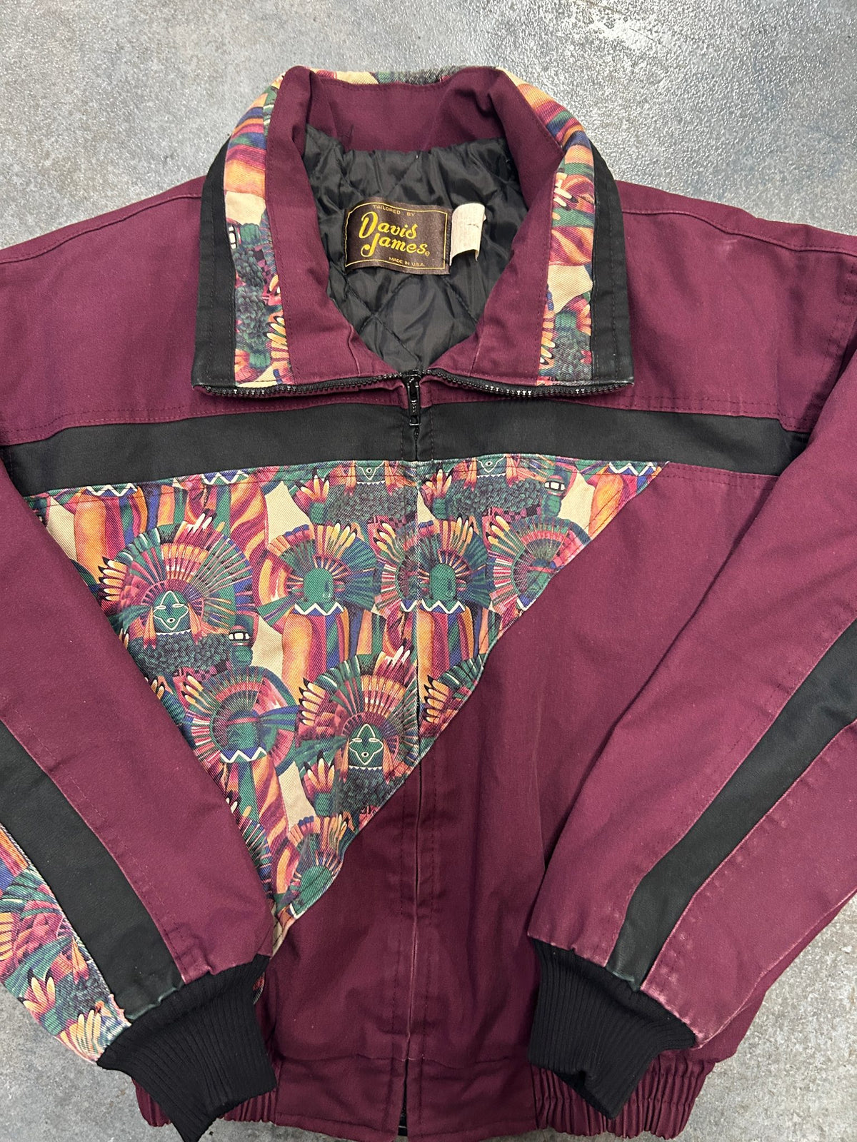 Vintage David James Maroon/Black Southwestern Aztec-Print Jacket